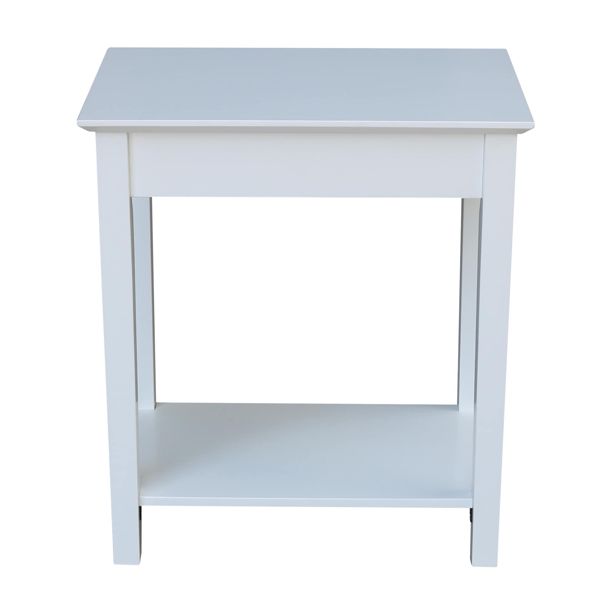 Narrow End Table White - International Concepts: Solid Parawood, Mid-Century Modern Style, 25" High