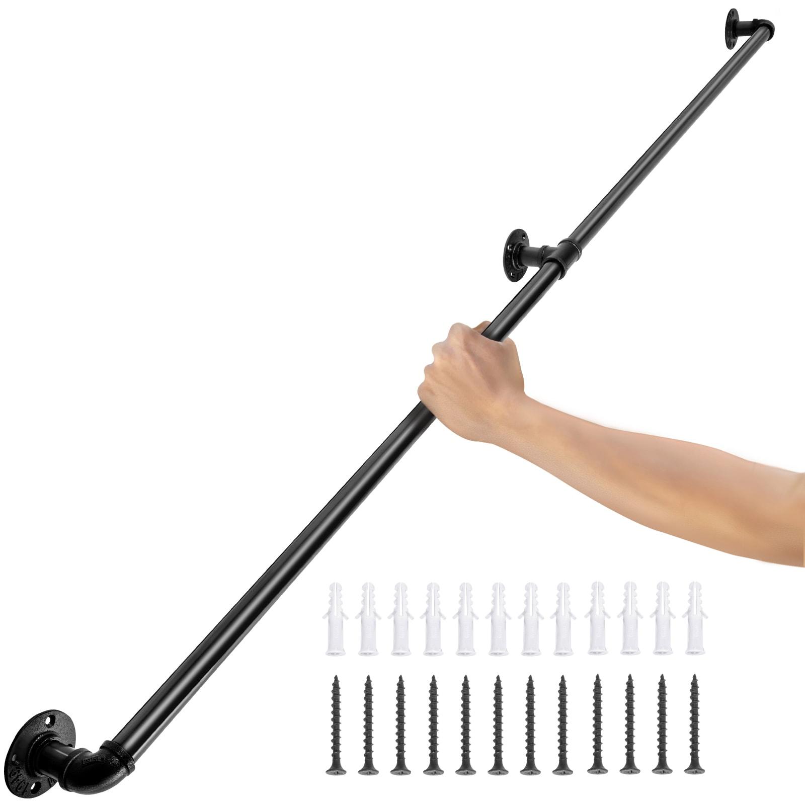 6 ft. Pipe Stair Handrail 440 lbs. Load Capacity Wall Mounted Handrail Round Corner Handrails for Outdoor Steps in Black