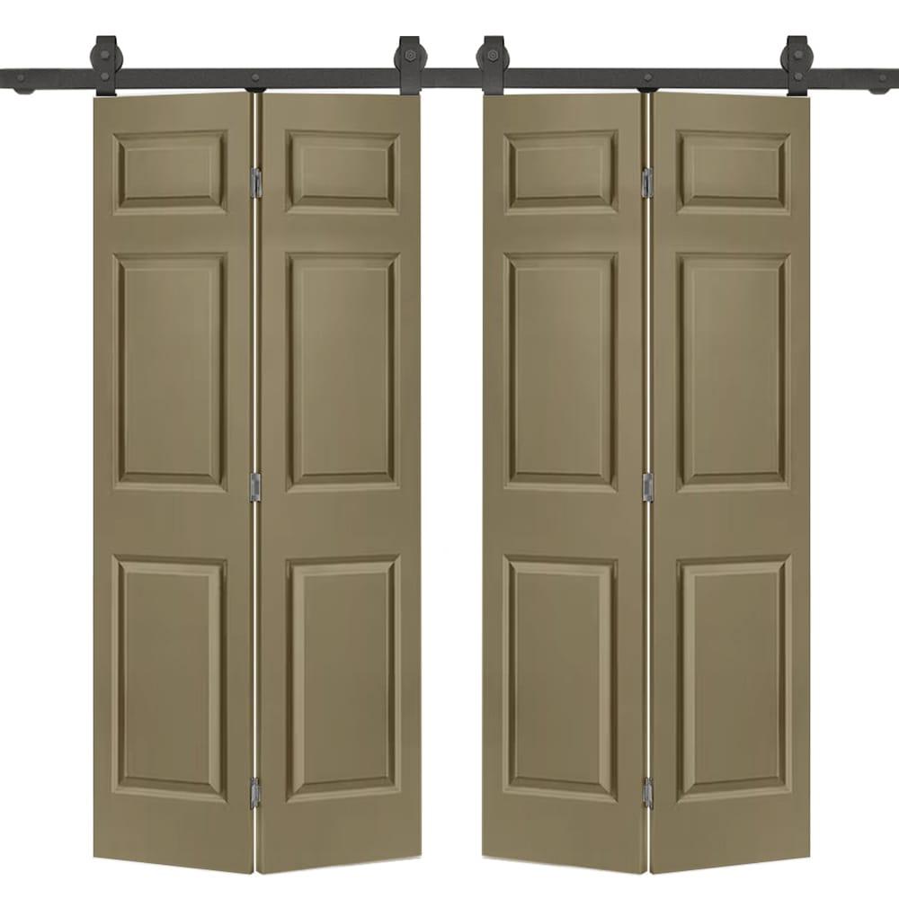 Calhome Paneled MDF Composite Double Bifold Barn Doors with Installation Hardware Kit