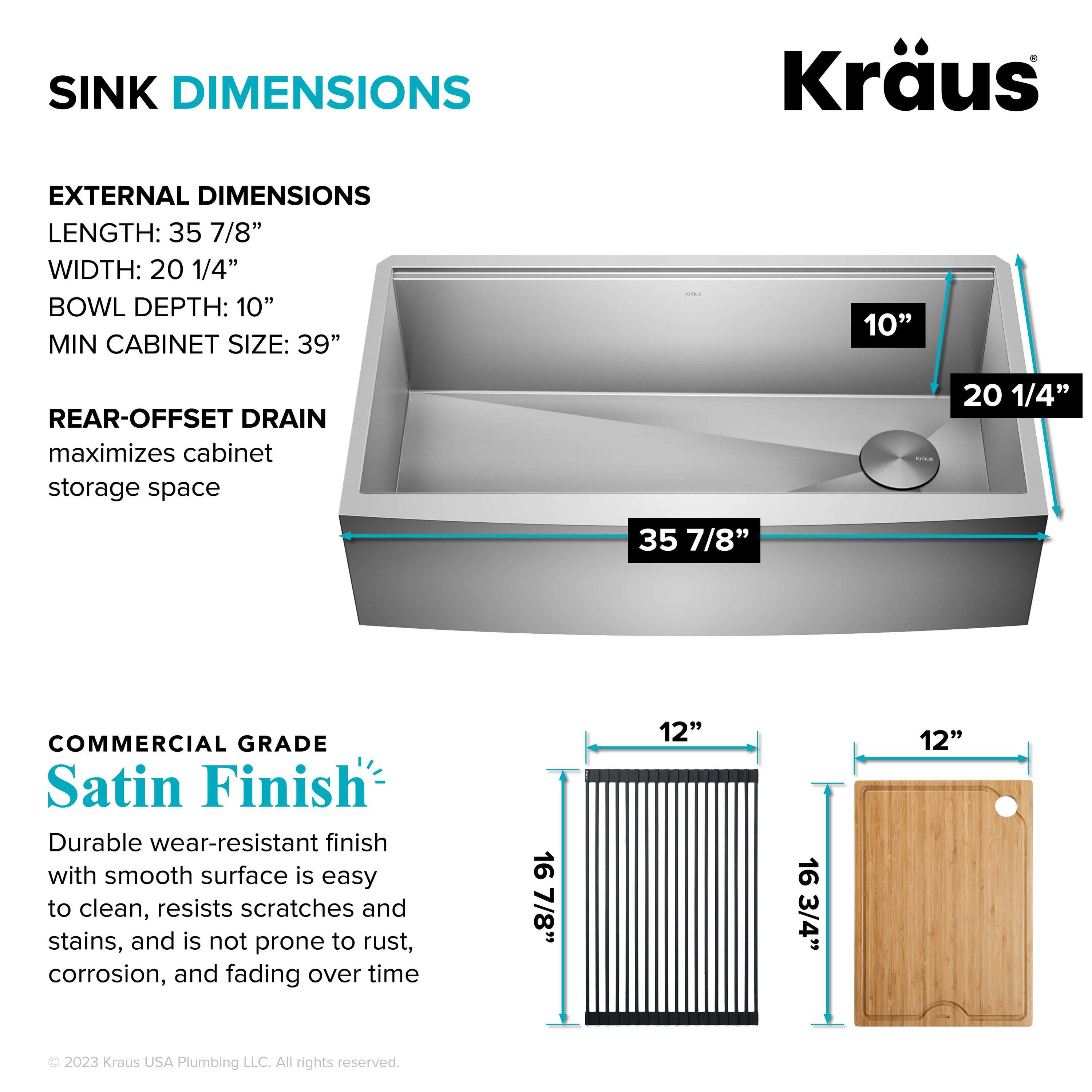 KRAUS Kore™ Workstation 36-inch L 16 Gauge Stainless Steel Single Bowl Farmhouse Kitchen Sink with Accessories