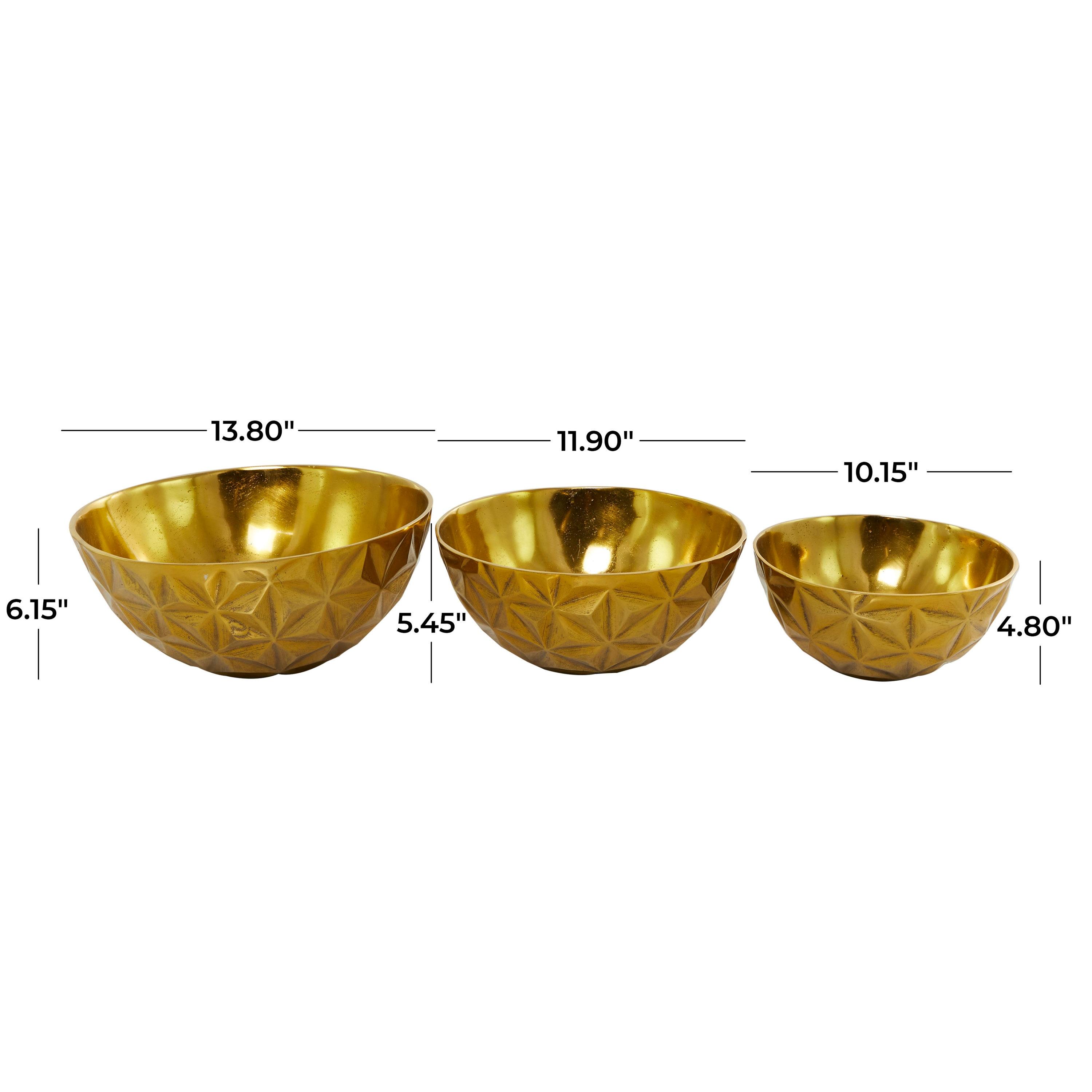 DecMode Modern Aluminum Round Shaped with Faceted Surface Decorative Bowl with Gold Glossy Interior Finish, Set of 3 14", 12", 10"