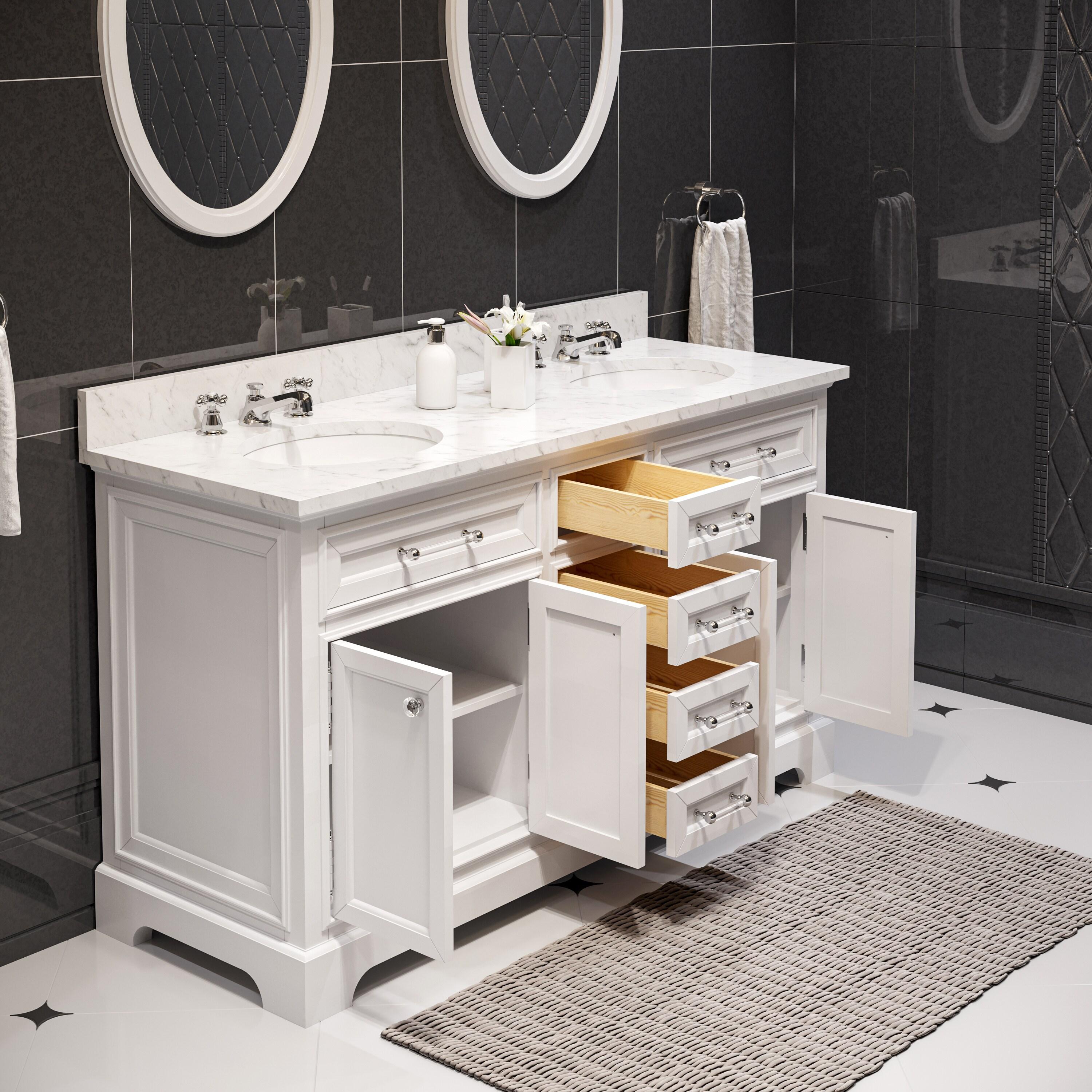Water Creation Derby 60" Wood Double Bathroom Vanity in Pure White & Chrome