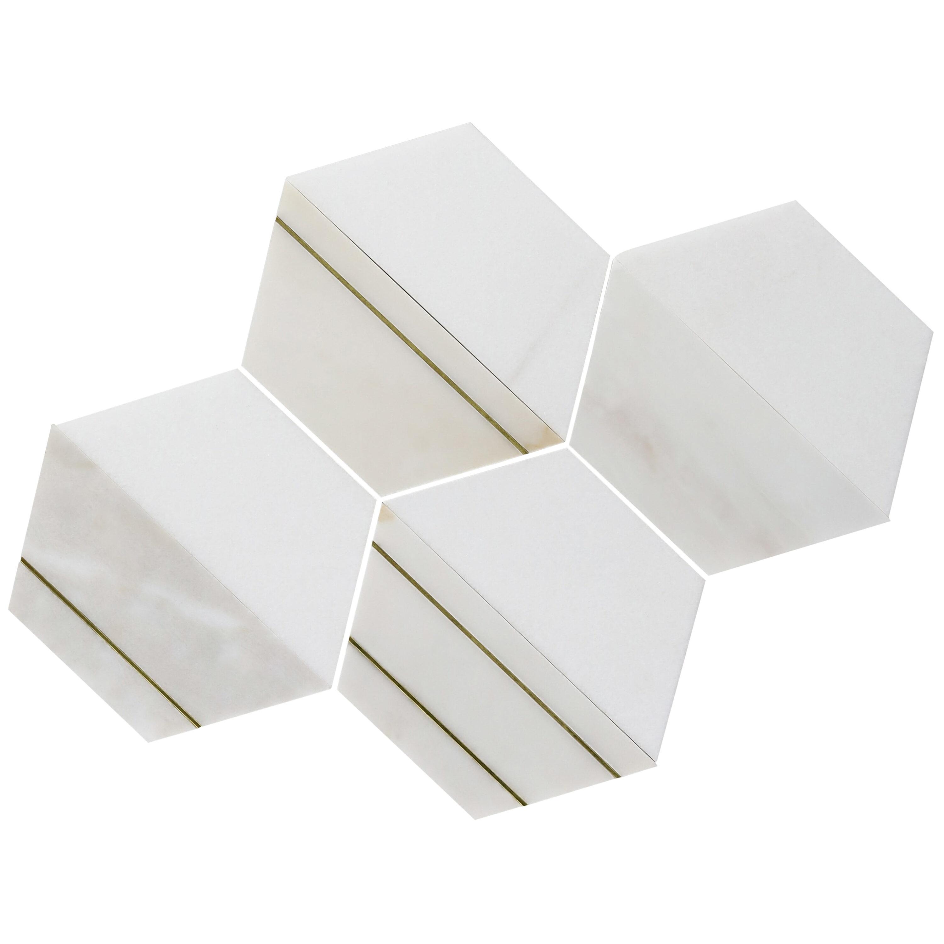 Meld 10.43" x 12.04" Marble and Brass Mosaic Hexagon Tile (0.87 Sq. Ft. / Sheet)