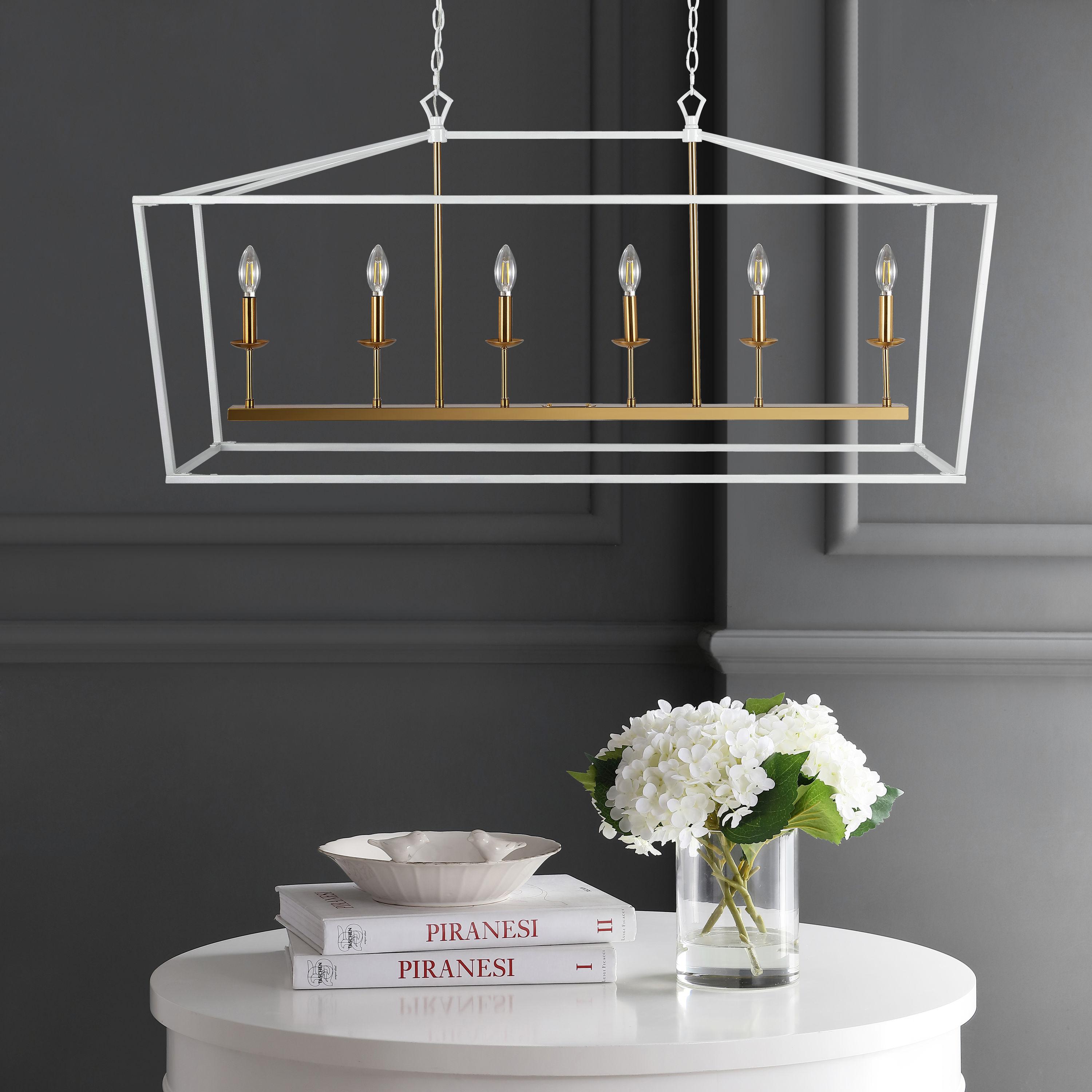 JONATHAN  Y Pagoda 49" Metal Linear Classic Traditional 6 -Light White Farmhouse Lantern Large Hanging Kitchen island light