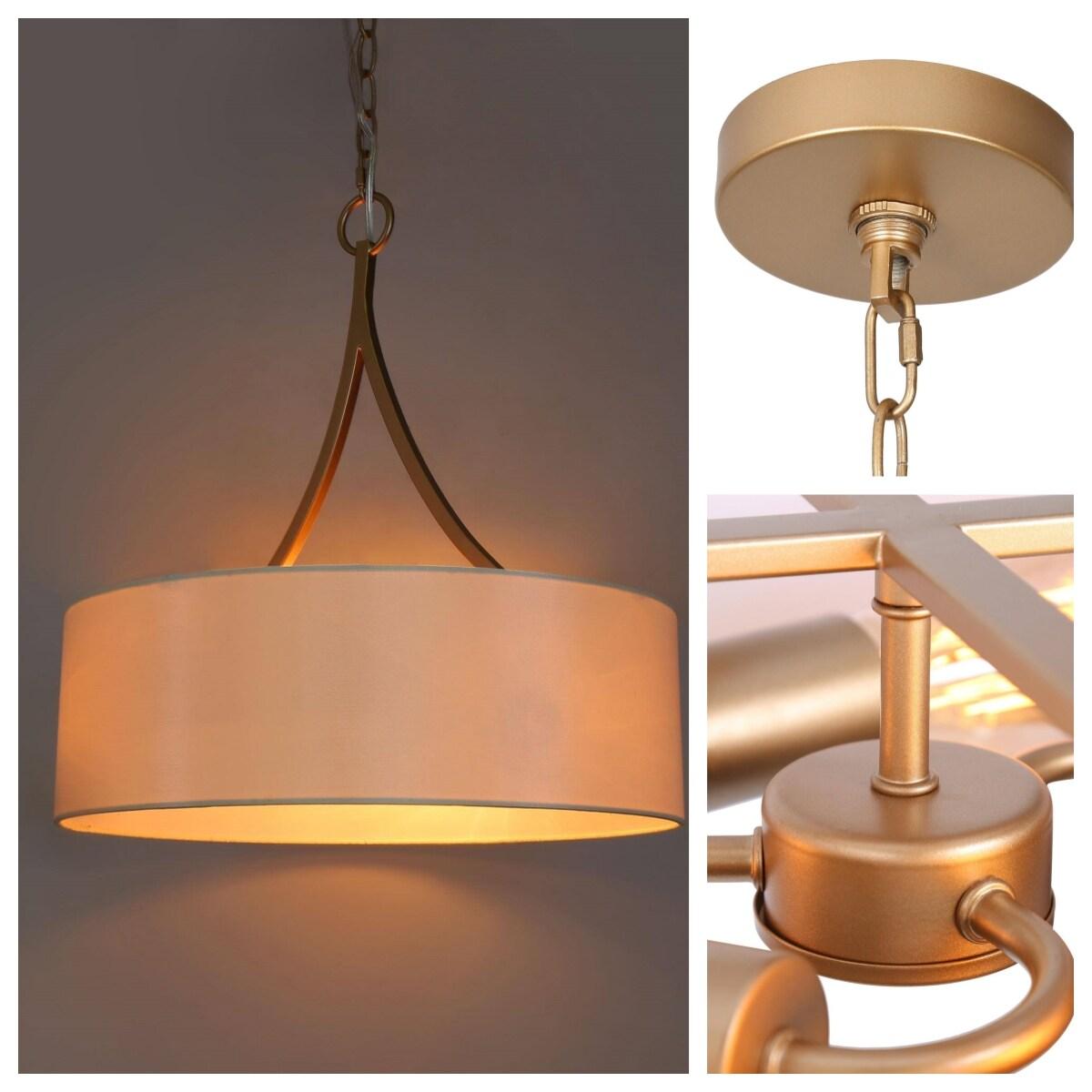 Zevni Modern 3-Light Dark Gold Farmhouse Chandelier, Classic Drum Pendant Light, Dining Room Island Pendant Hanging Light