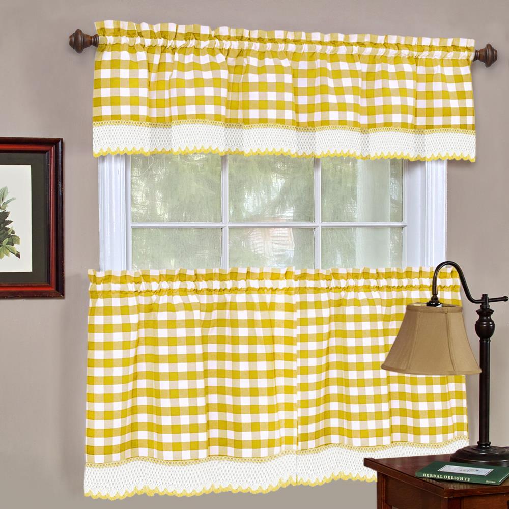 Achim Buffalo Check Kitchen Curtains, Set of 2 Tiers, 58 x 24, Yellow