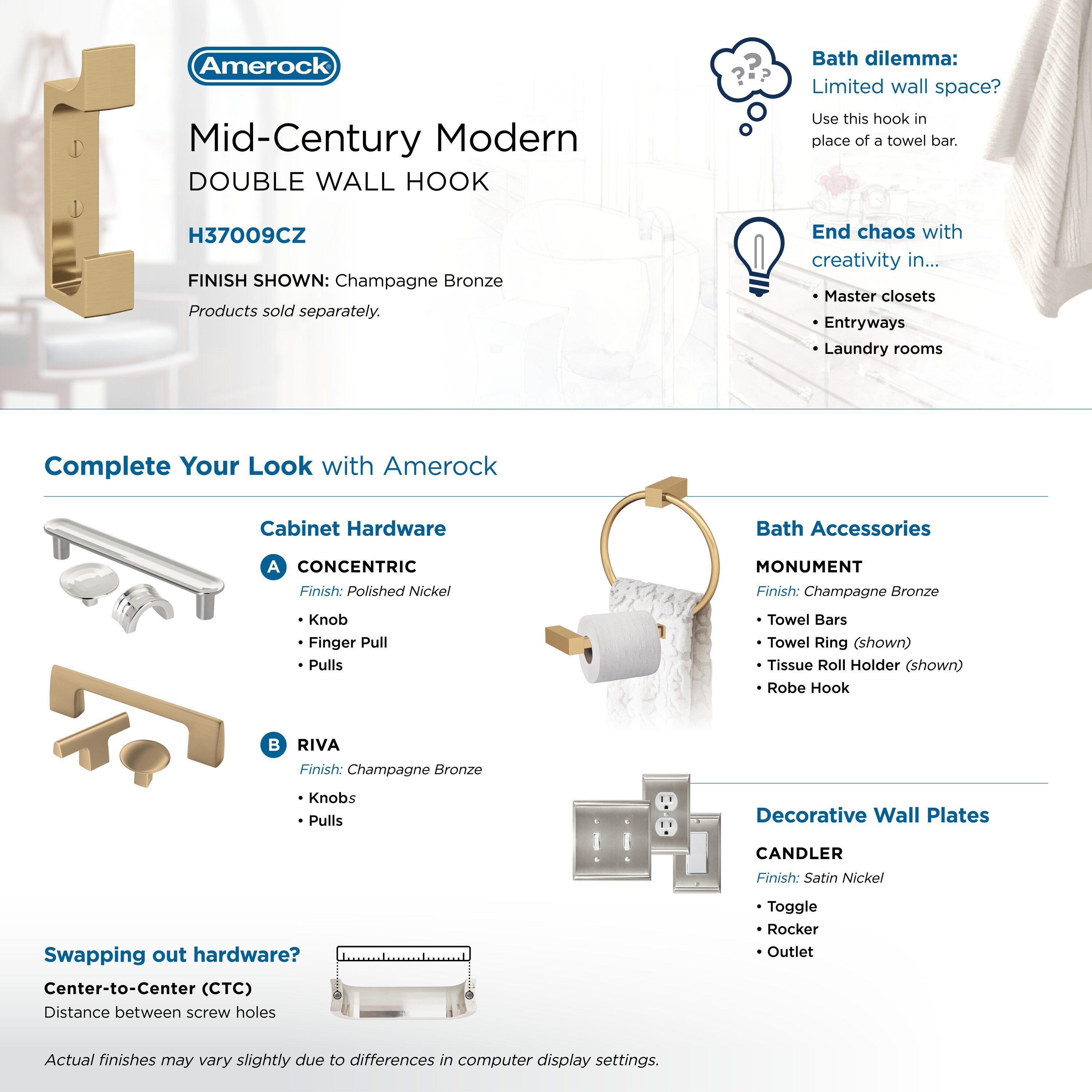 Bray Contemporary Double Prong Decorative Wall Hook