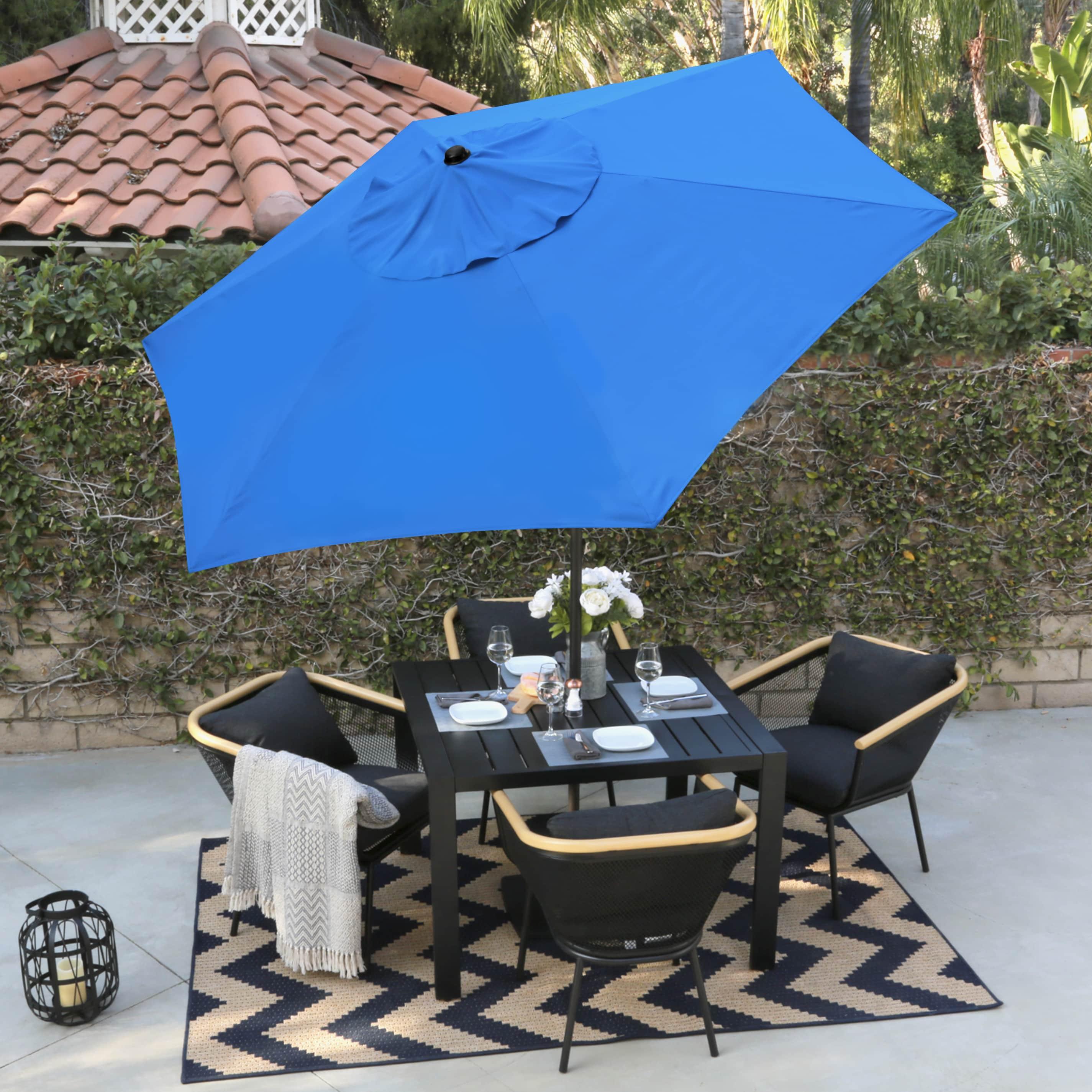 9 ft. Eco Series Crank Lift Push Tilt Steel Market Umbrella, Pacific Blue Polyester