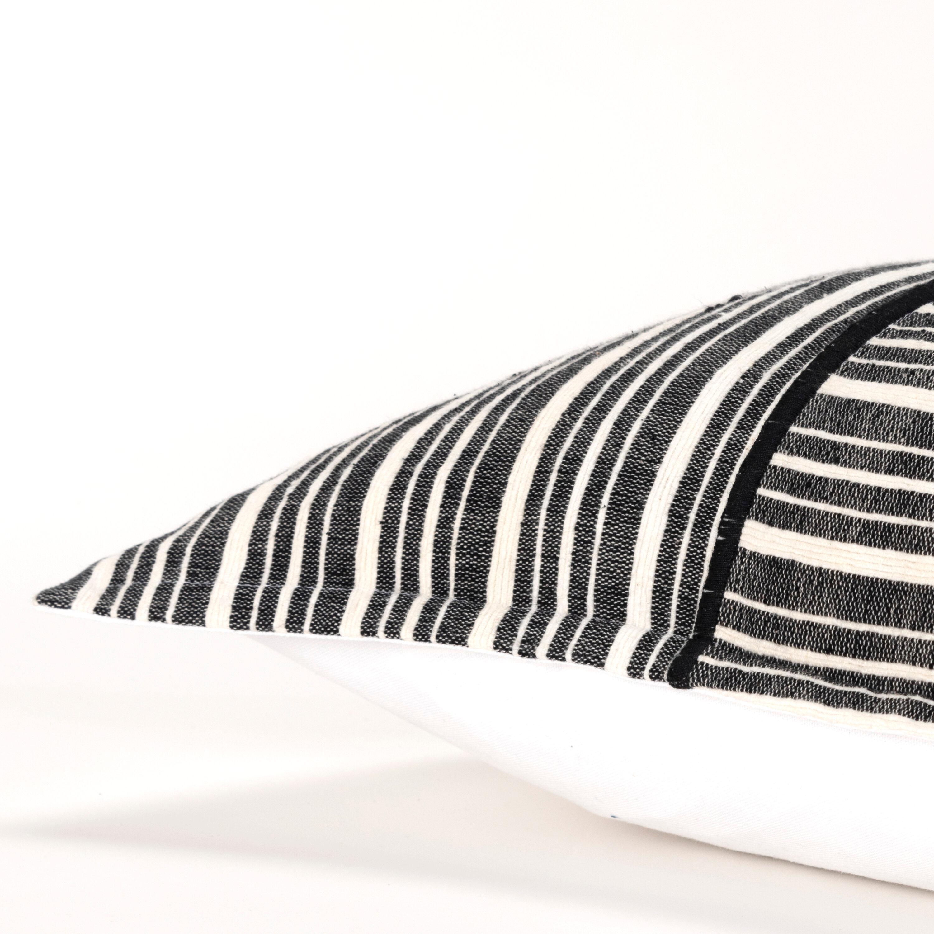 20"x20" Oversize Striped Poly Filled Square Throw Pillow Black - Rizzy Home: Woven Texture, Embroidered Detail