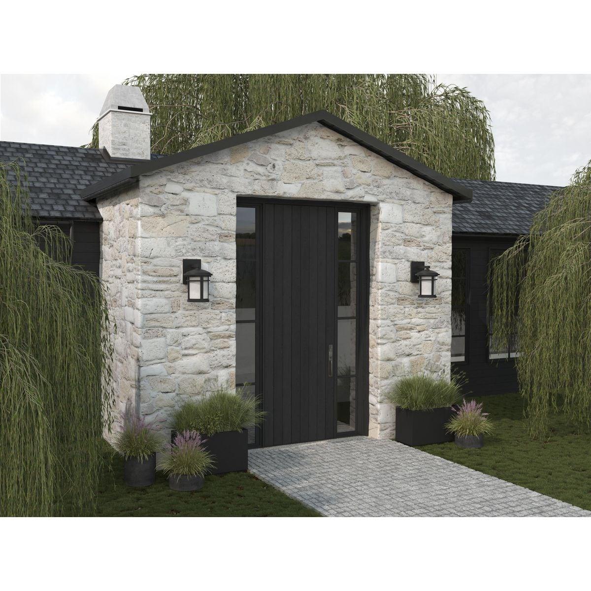 Progress Lighting Wish 1-Light Outdoor Black Wall Lantern with Etched Umber Linen Glass and Dark Sky Shield