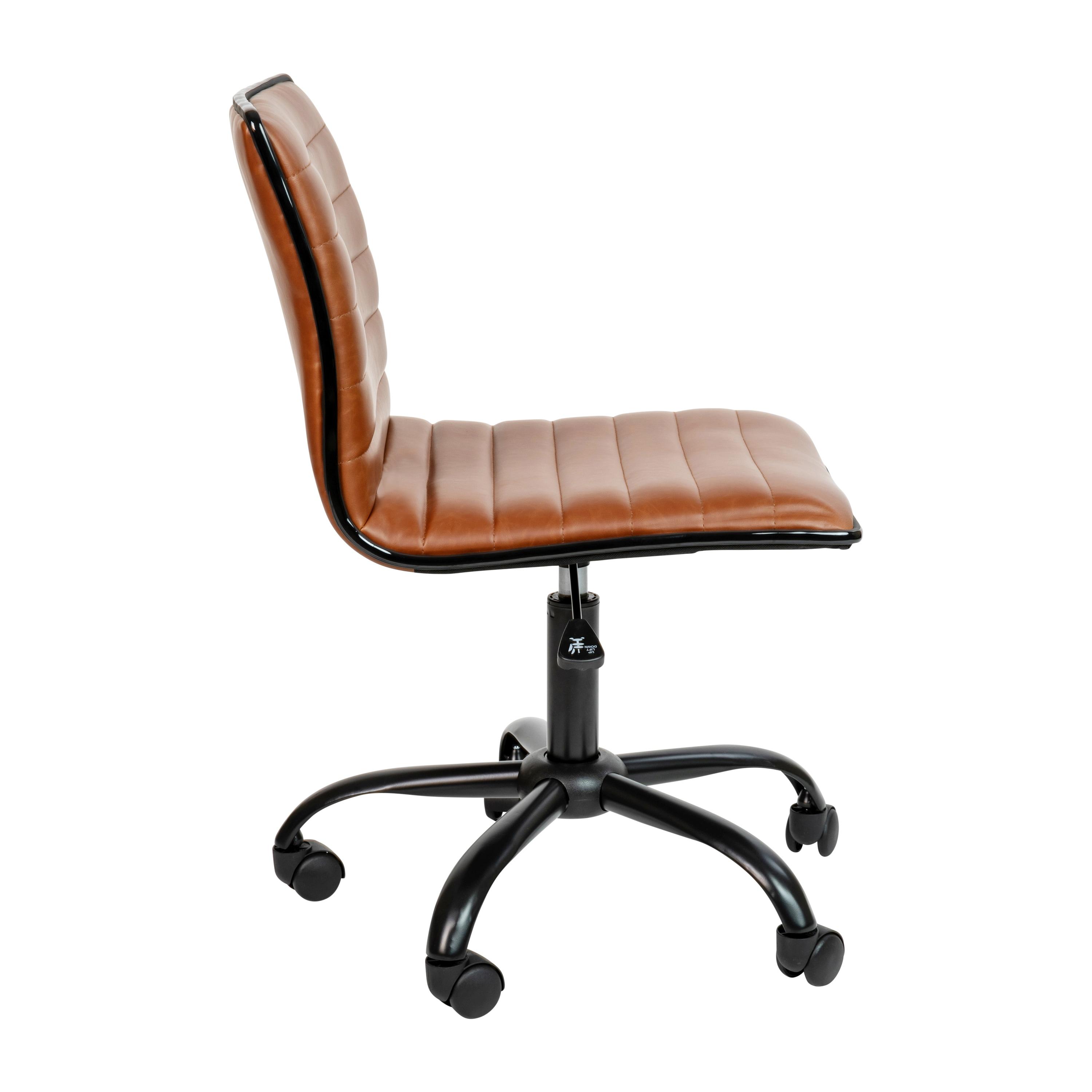 Flash Furniture Low Back Designer Armless Brown Ribbed Swivel Task Office Chair with Black Frame and Base