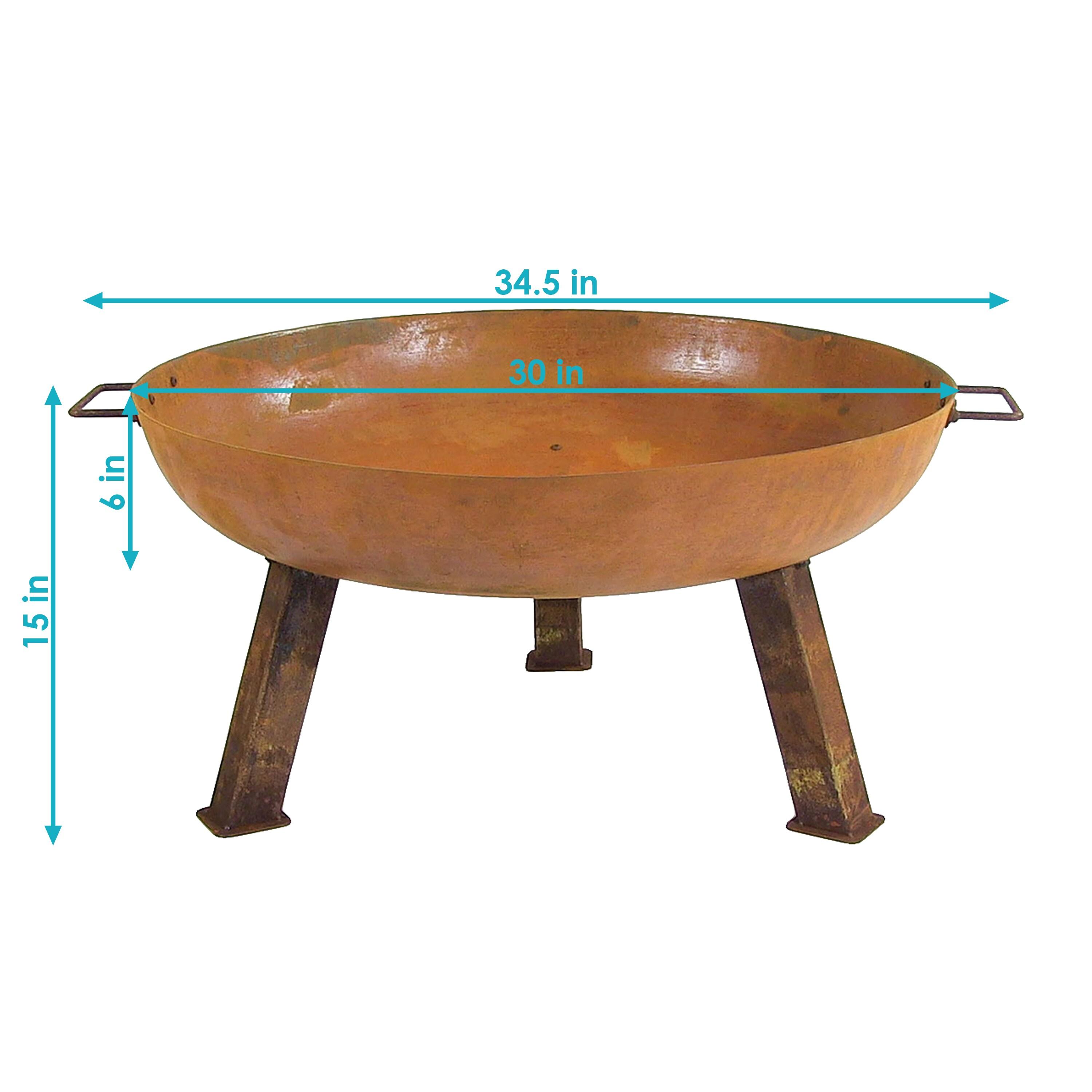 SunnyDaze Decor Union Round Wood-Burning Steel Finish Cast Iron Outdoor Raised Fire Pit Bowl