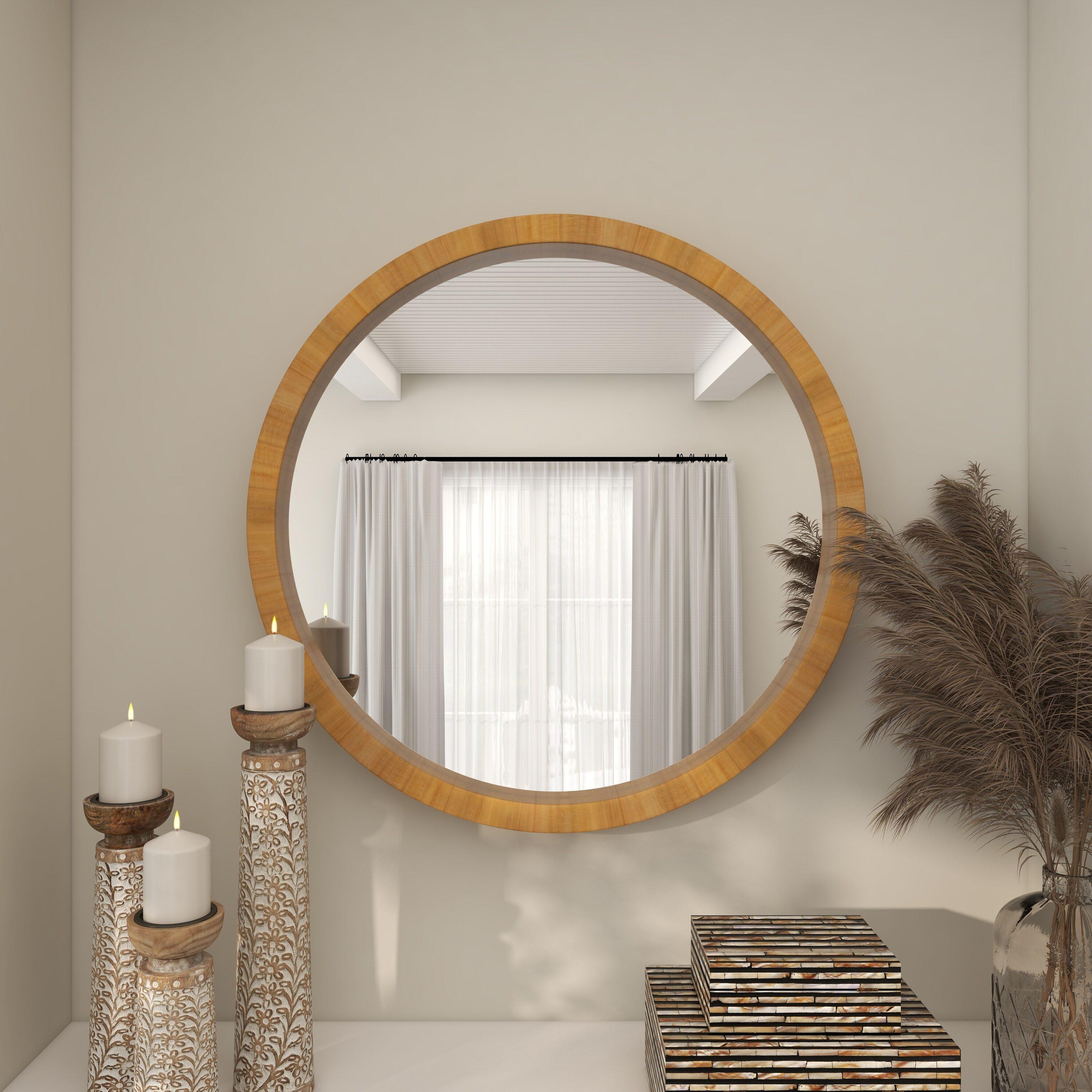 DecMode 32" x 32" Brown Minimalistic Wall Mirror with Natural Wood Grains