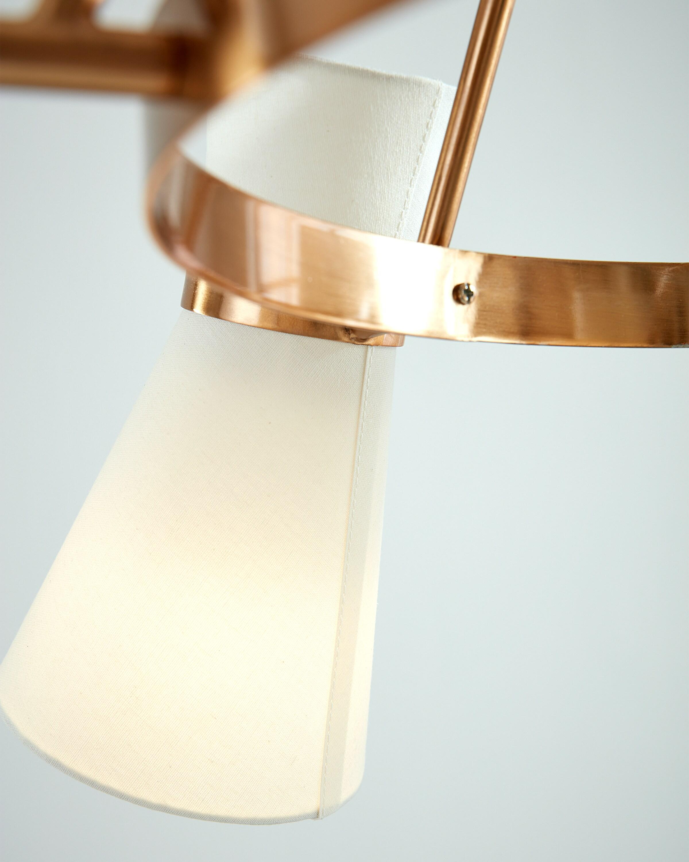 Satin Brass 5-Light Chandelier with White Linen Shades