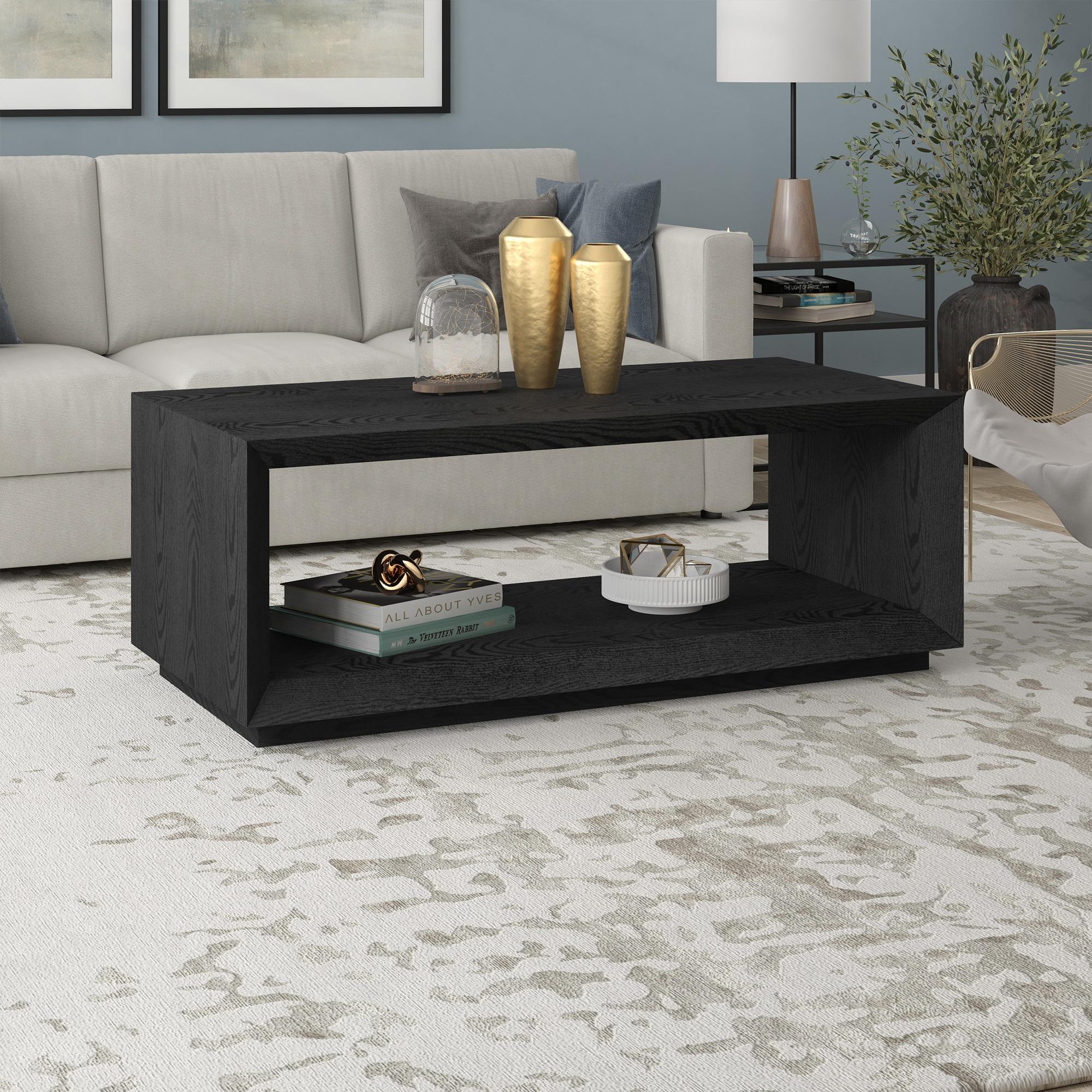 Evelyn&Zoe Tannen 48" Wide Rectangular Coffee Table, Black Grain