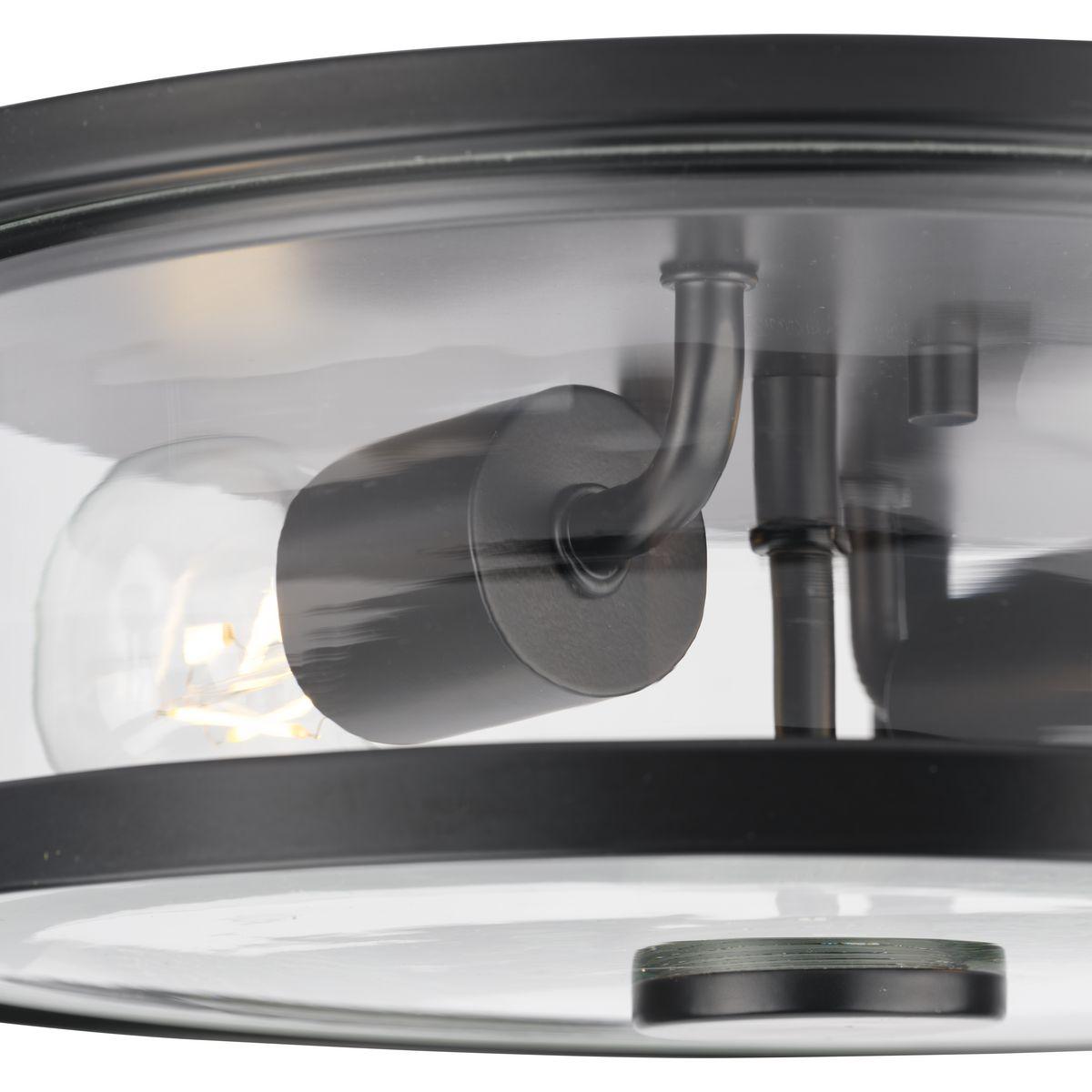 Progress Lighting Gilliam 2-Light Flush Mount, Matte Black, Curved Glass