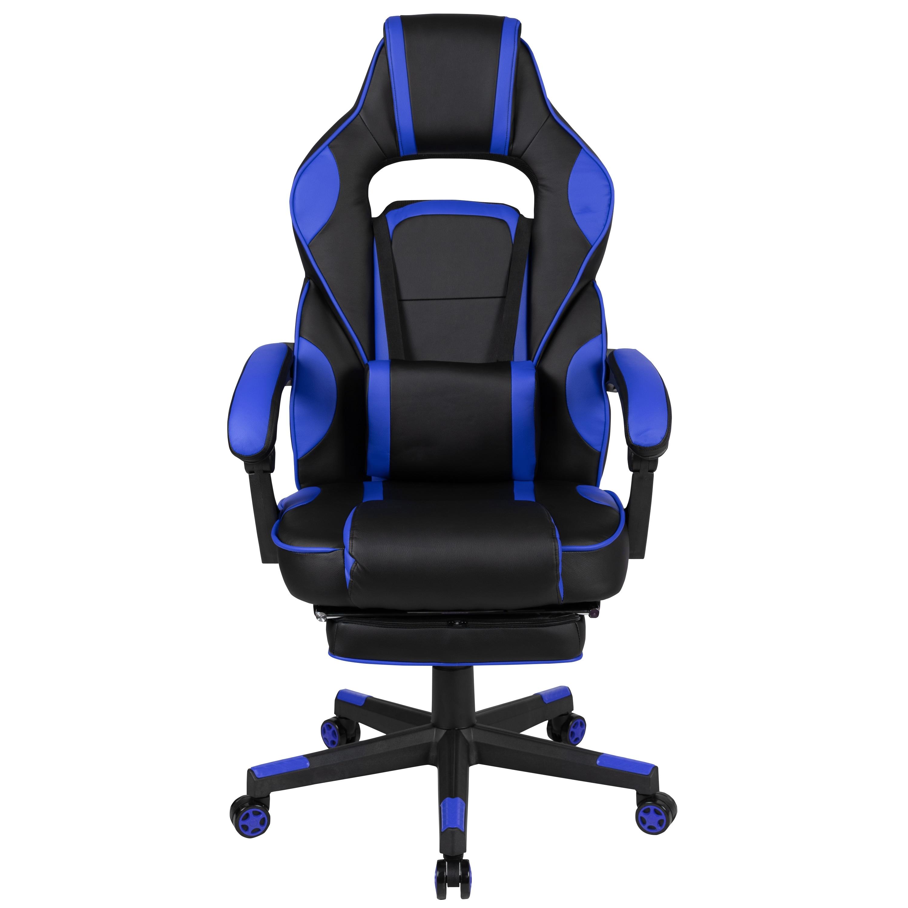 Flash Furniture X40 Gaming Chair Racing Ergonomic Computer Chair with Fully Reclining Back/Arms, Slide-Out Footrest, Massaging Lumbar - Black/Blue