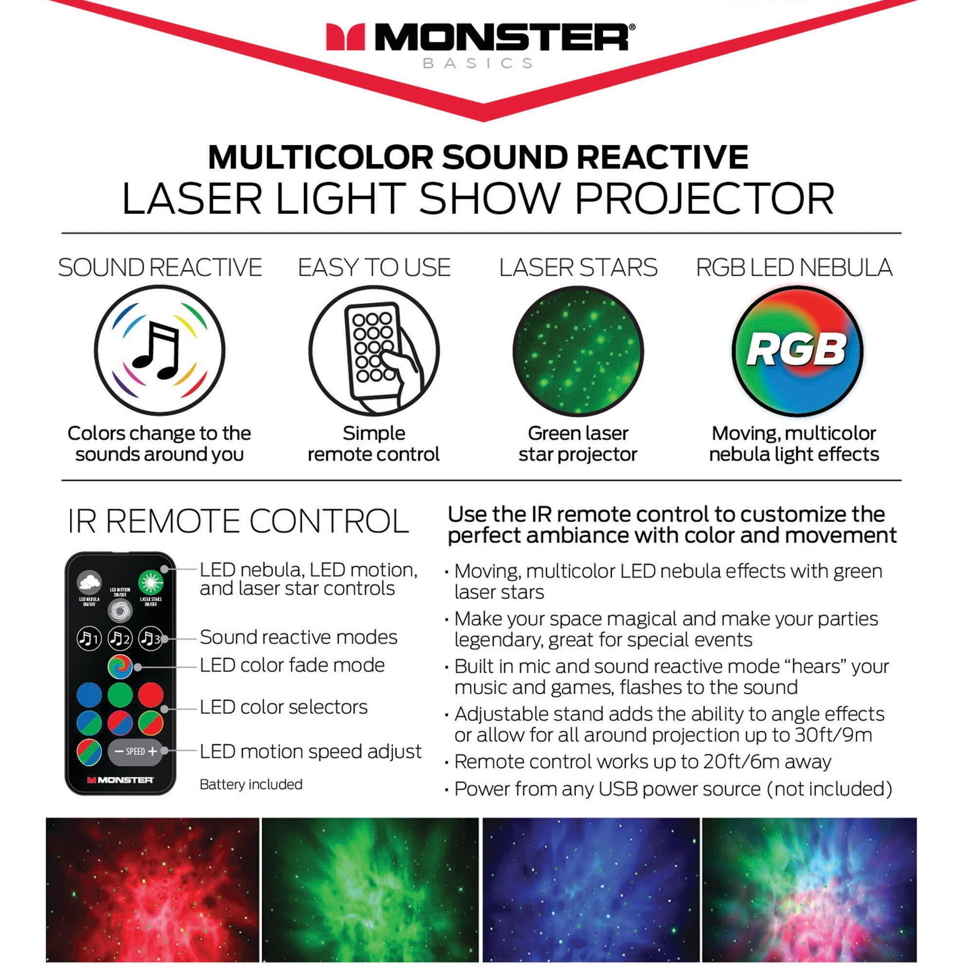Monster Laser Light Projector: Multicolored LED Nightlight, AC Adapter, Laser Projection Show, Indoor/Outdoor Use