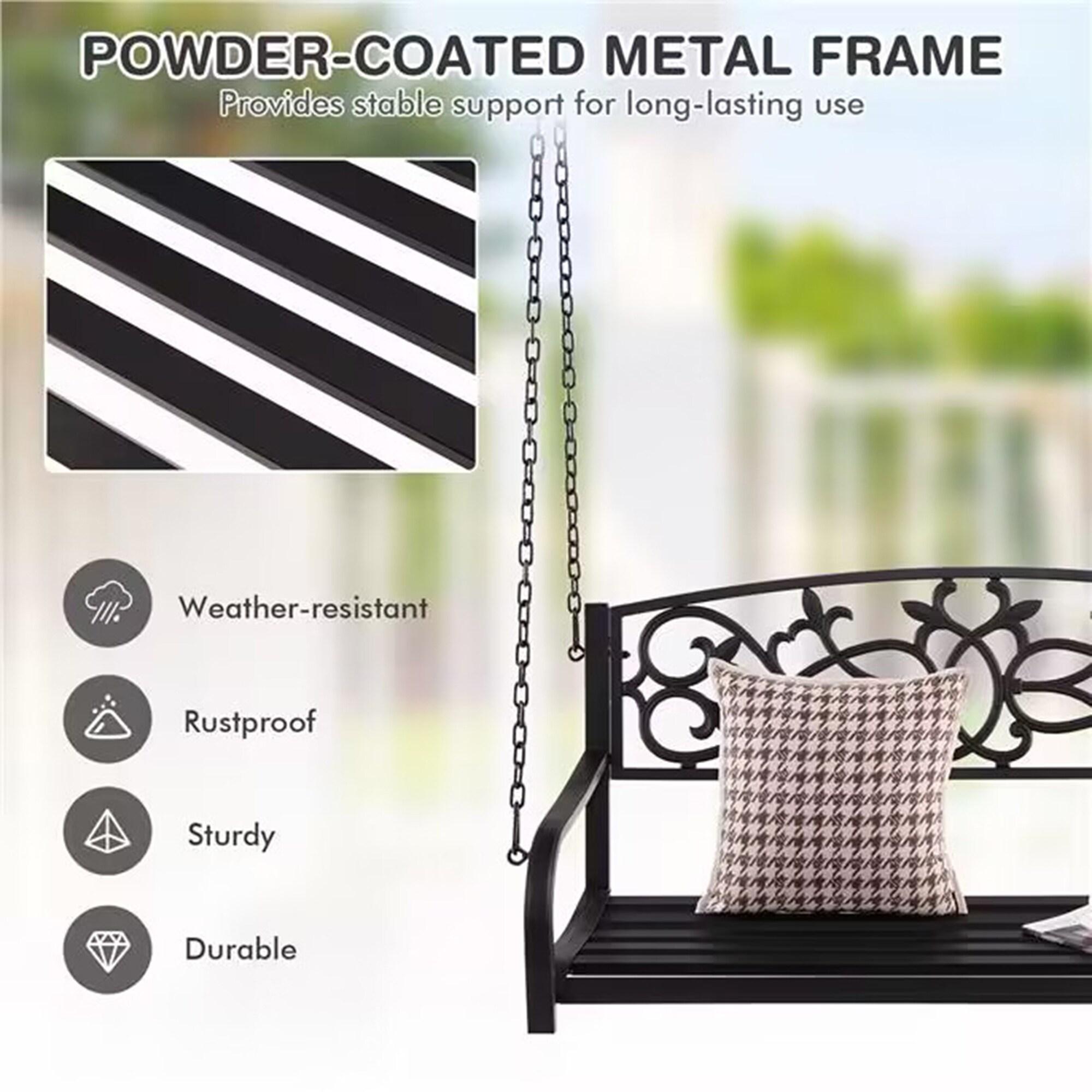 Resenkos Porch Swing, 2-Person Outdoor Porch Metal Hanging Swing Chair with Sturdy Chains-Brown, Hanging Outdoor Porch Swings for Garden, Backyard