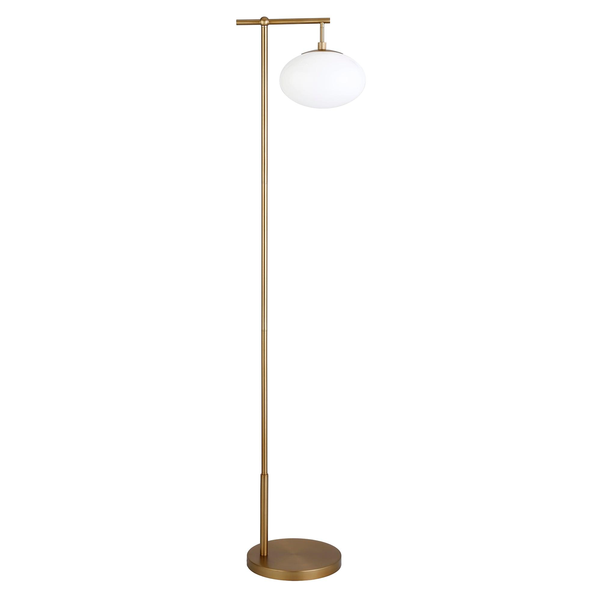 Henn&Hart 12" Brushed Brass Finish Metal/Glass Floor Lamp