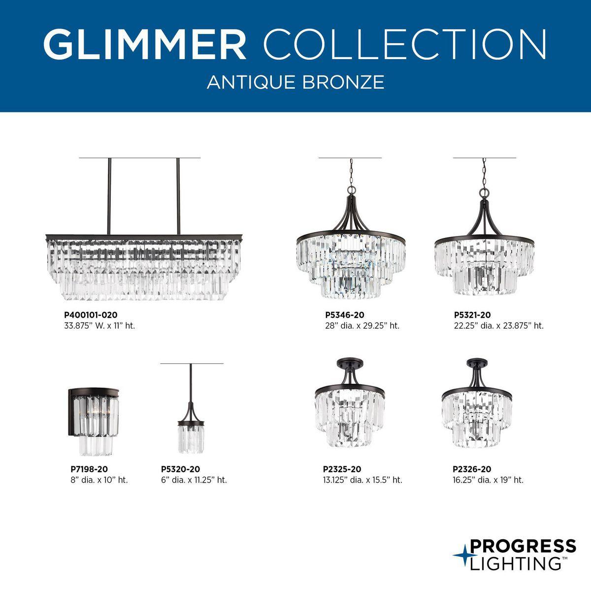 Progress Lighting Glimmer 3-Light Semi-Flush Pendant, Antique Bronze, Prismatic Glass