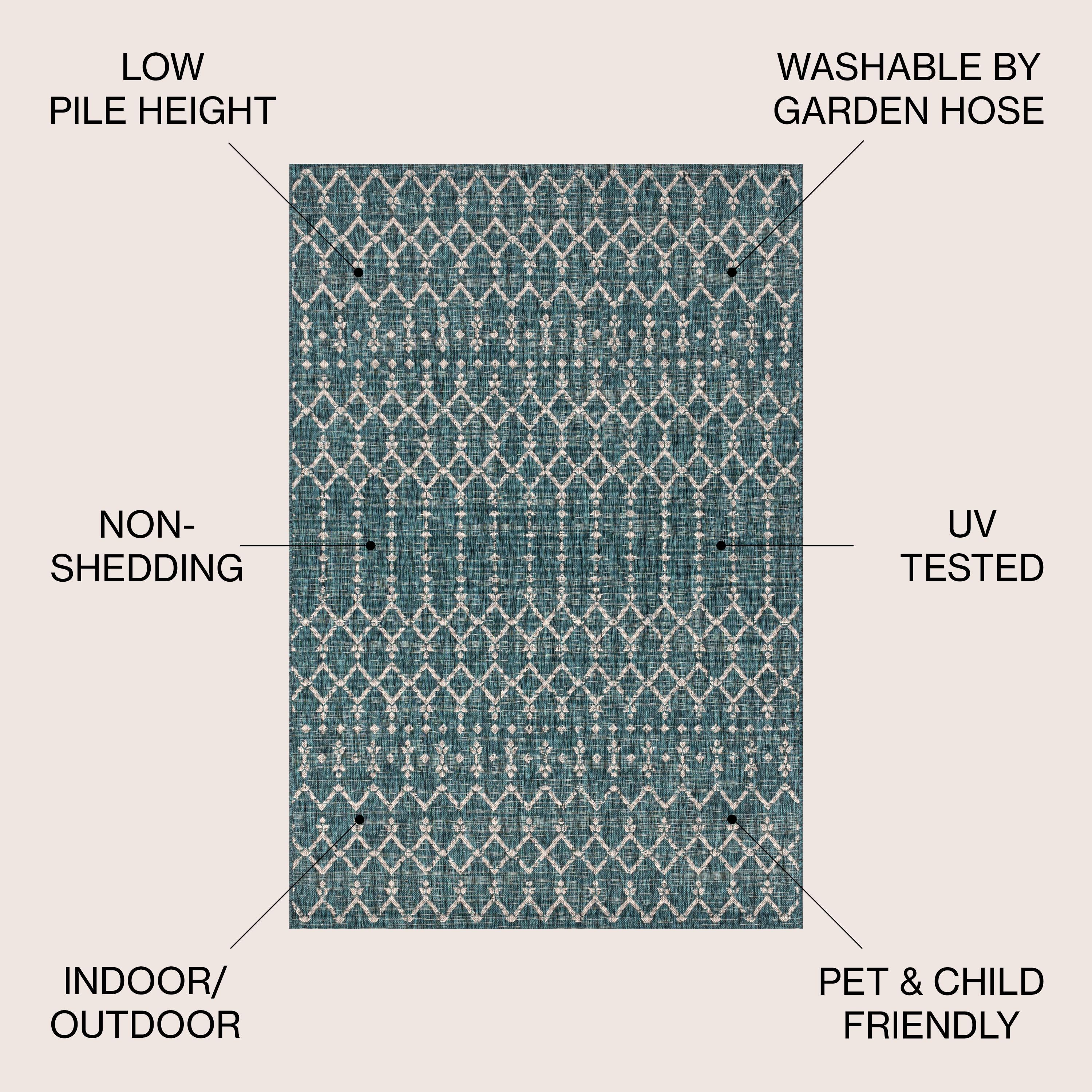 5'x8' Ourika Moroccan Geometric Textured Weave Indoor/Outdoor Area Rug, Teal/Gray - JONATHAN Y