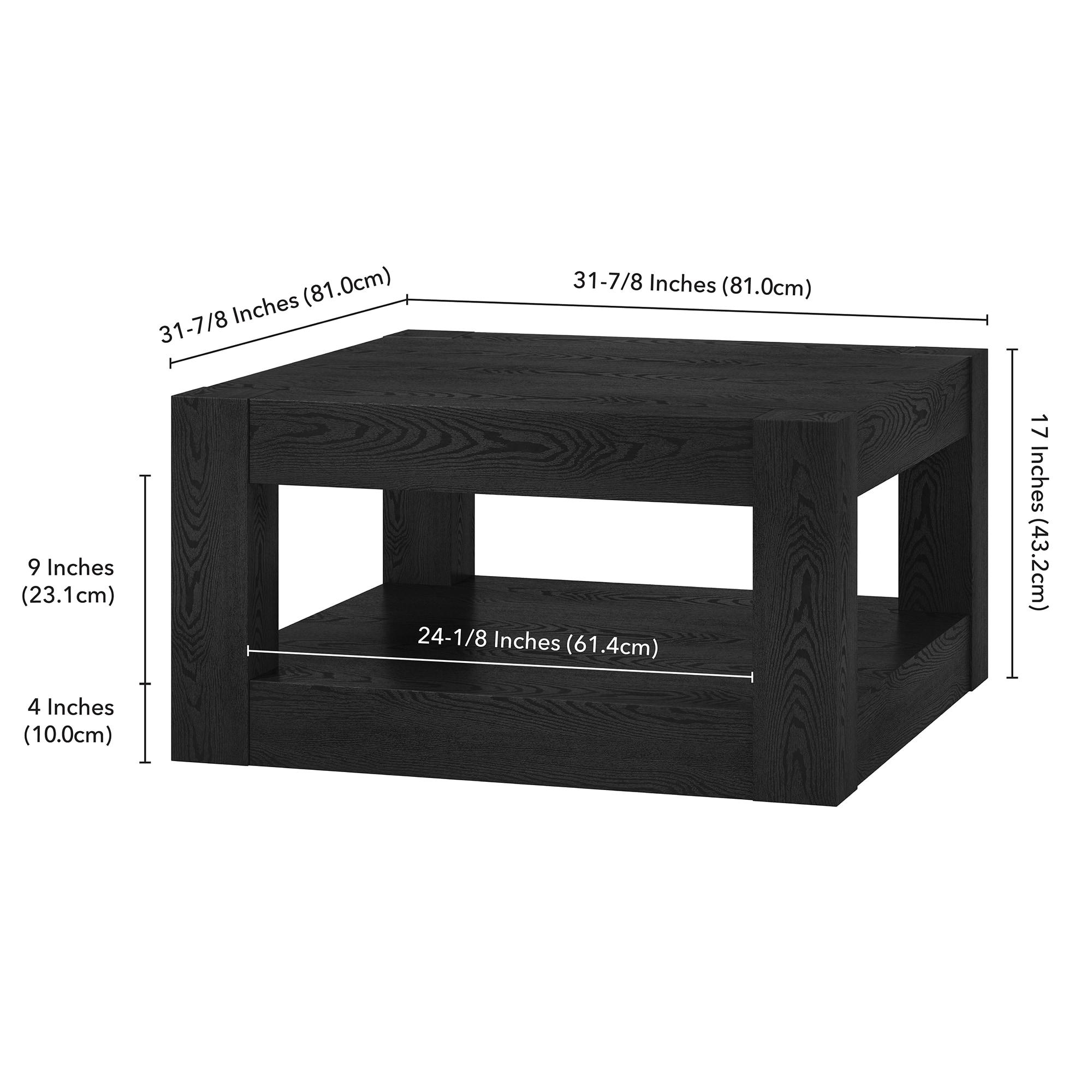 Evelyn&Zoe Hughes 32" Wide Square Coffee Table, Black Grain