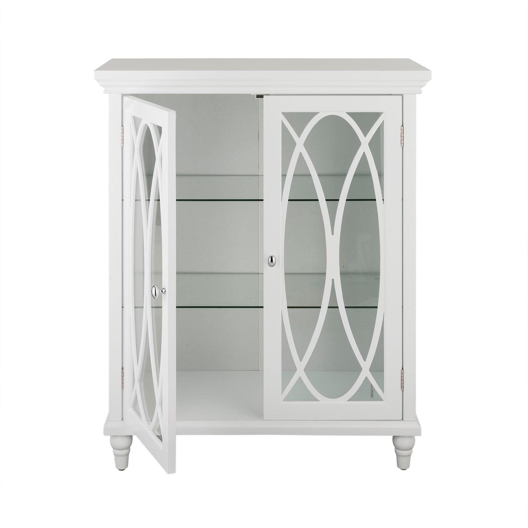 Teamson Home Florence Freestanding Two-Door Floor Storage Accent Cabinet with Decorative Glass Panels, White