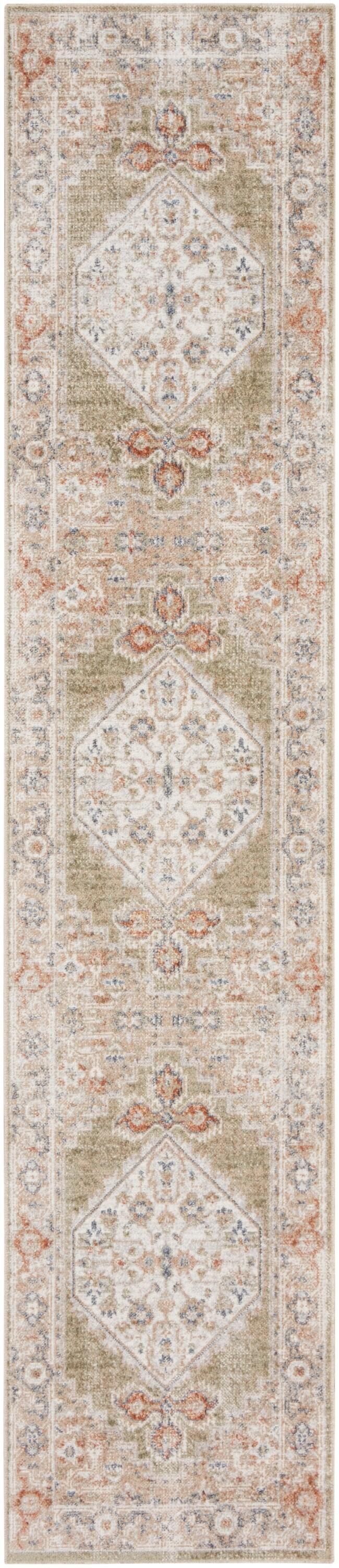 Nourison Astra Machine Washable Vintage Persian Indoor Bathroom, Kitchen Runner Rug Sage Multi 2'2" x 8'