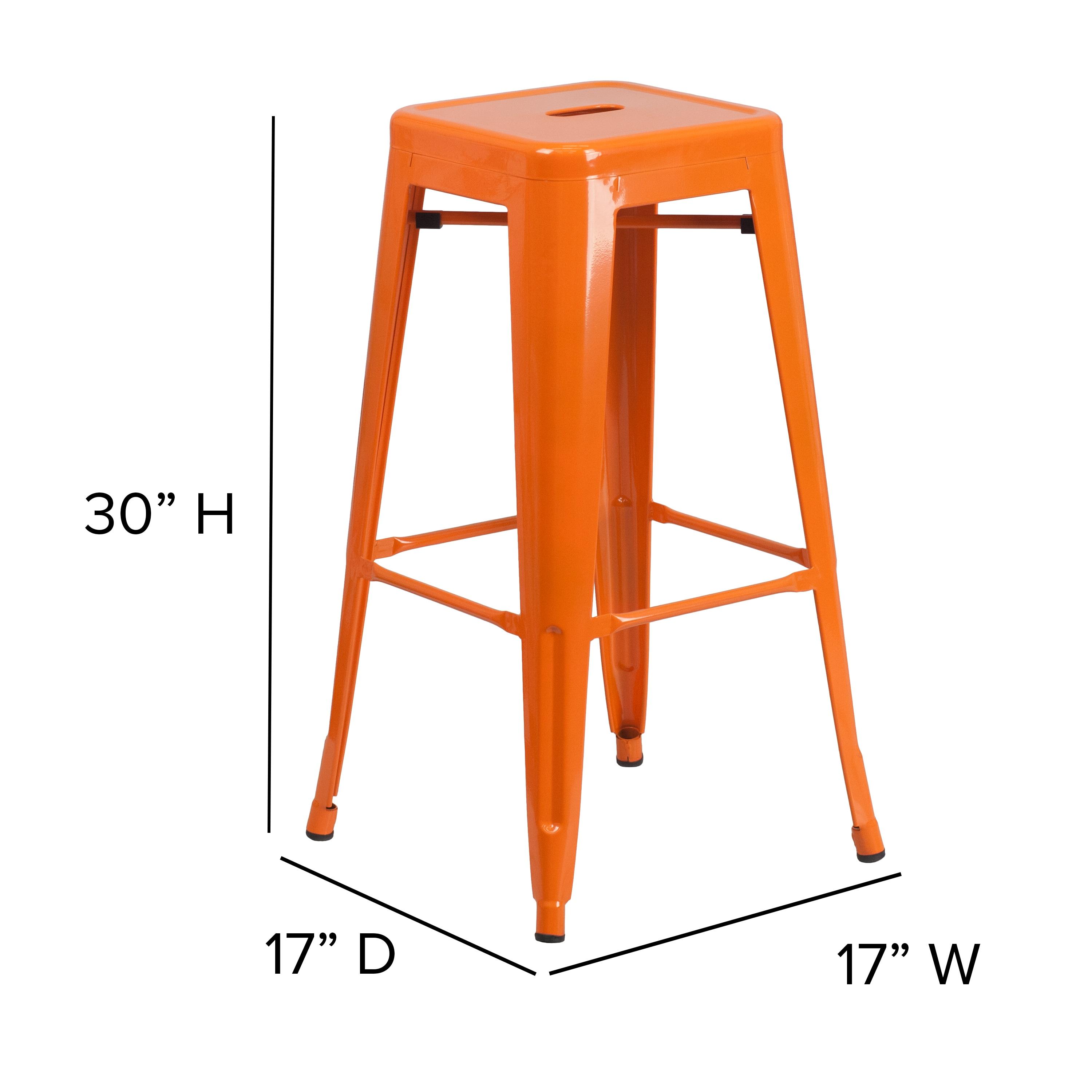 Flash Furniture Commercial Grade 30" High Backless Orange Metal Indoor-Outdoor Barstool with Square Seat