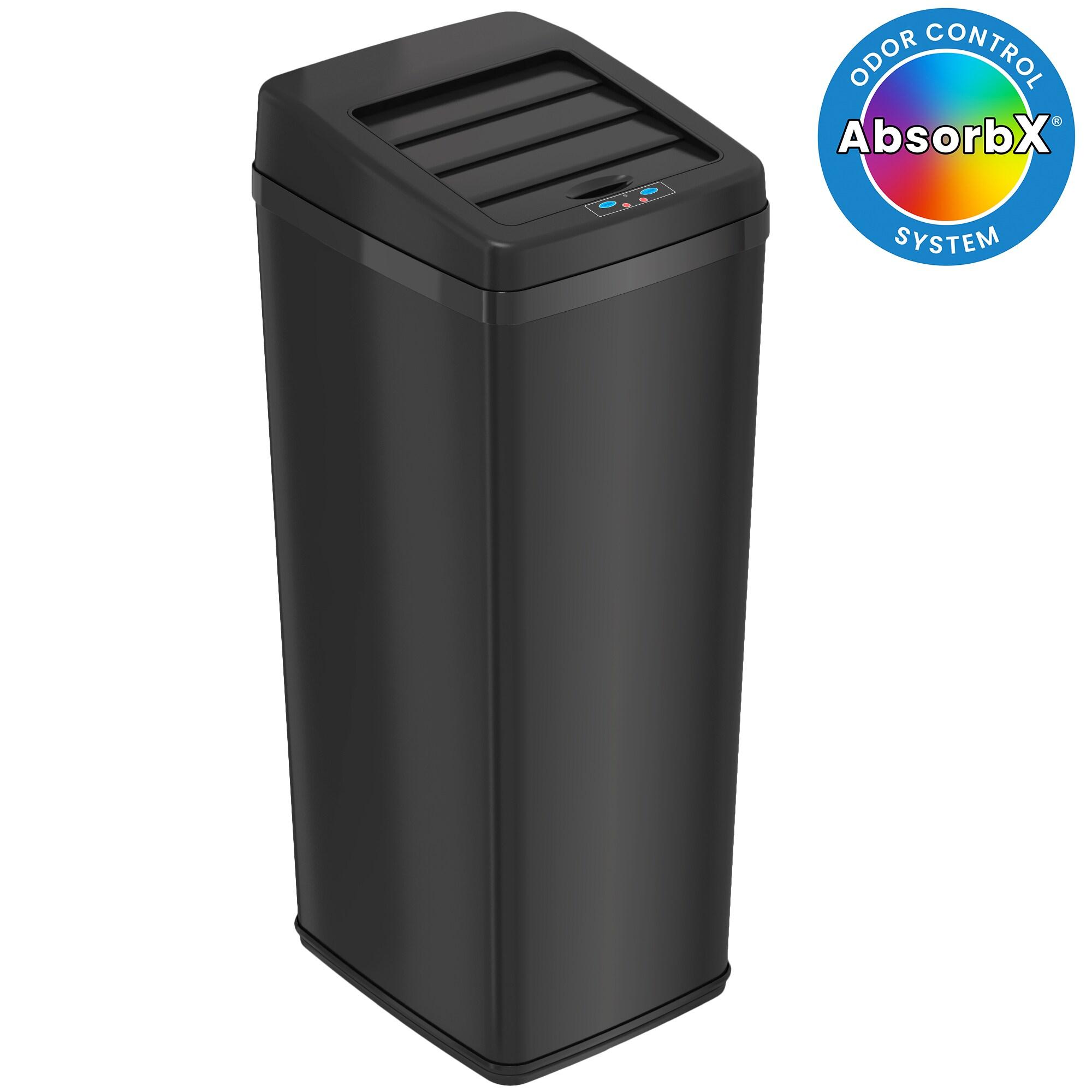 iTouchless Sliding Lid Sensor Kitchen Trash Can with AbsorbX Odor Filter 14 Gallon Black Stainless Steel