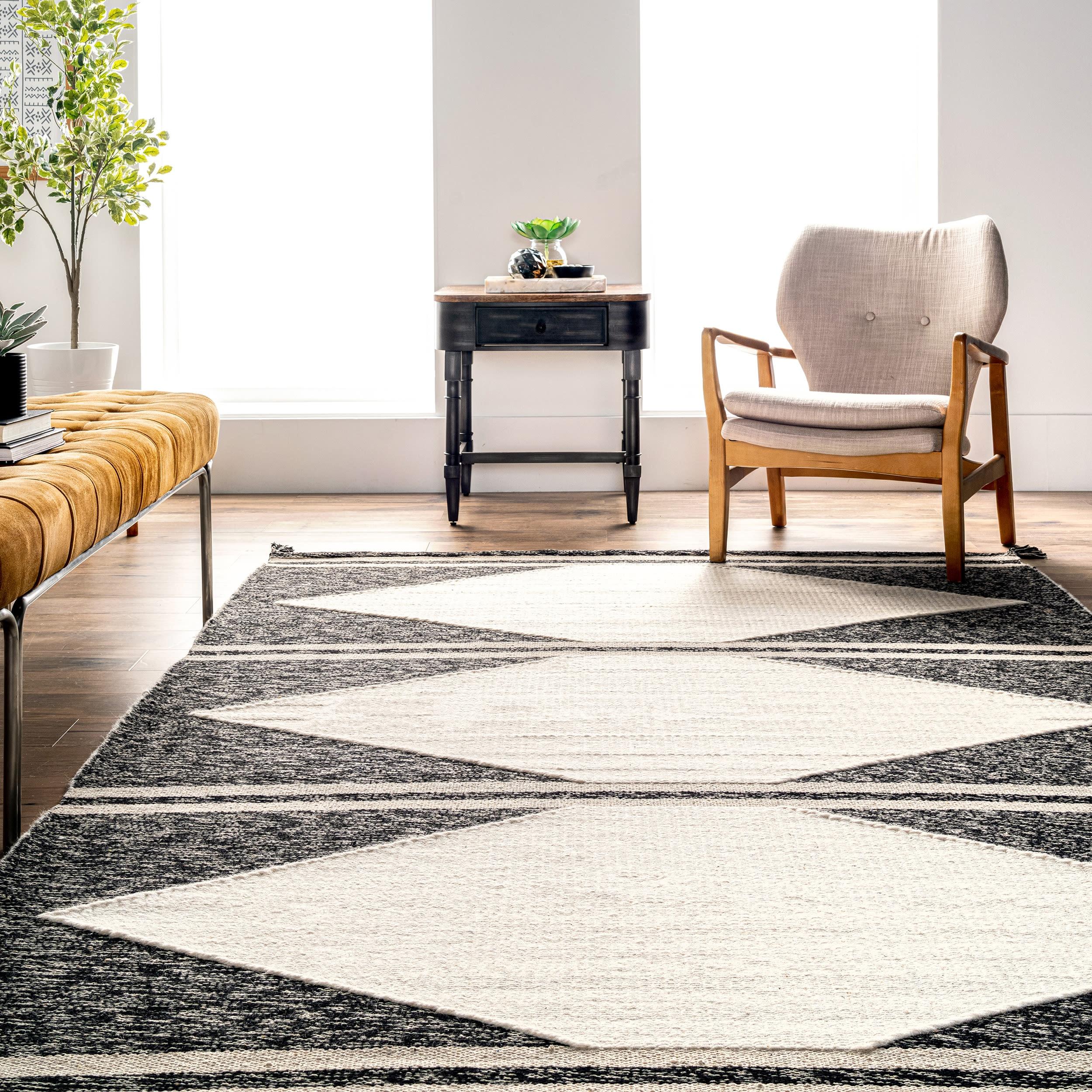 nuLOOM Chasen Cotton and Wool Flatweave Diamond Tassel Area Rug, 5' x 8', Ivory