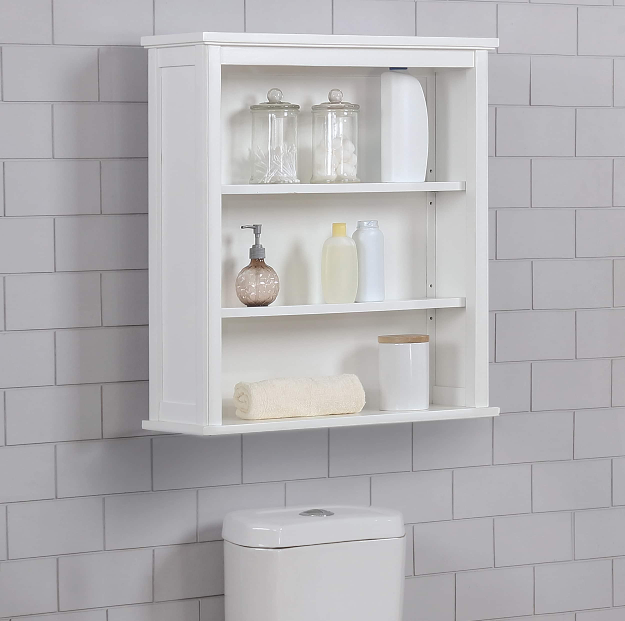 Dorset Wall Mounted Bath Storage Cabinet with Two Open Shelves White - Alaterre Furniture: Hardwood Construction, No Assembly Required