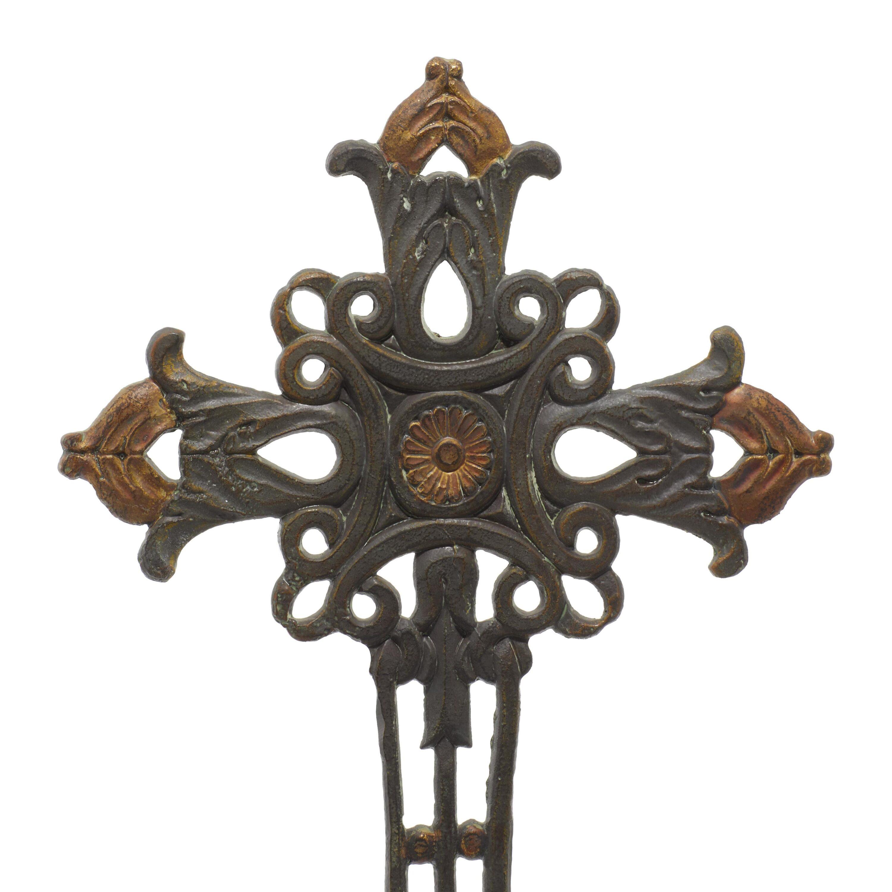 5" x 21" Copper Metal Cross Biblical Sculpture, by DecMode