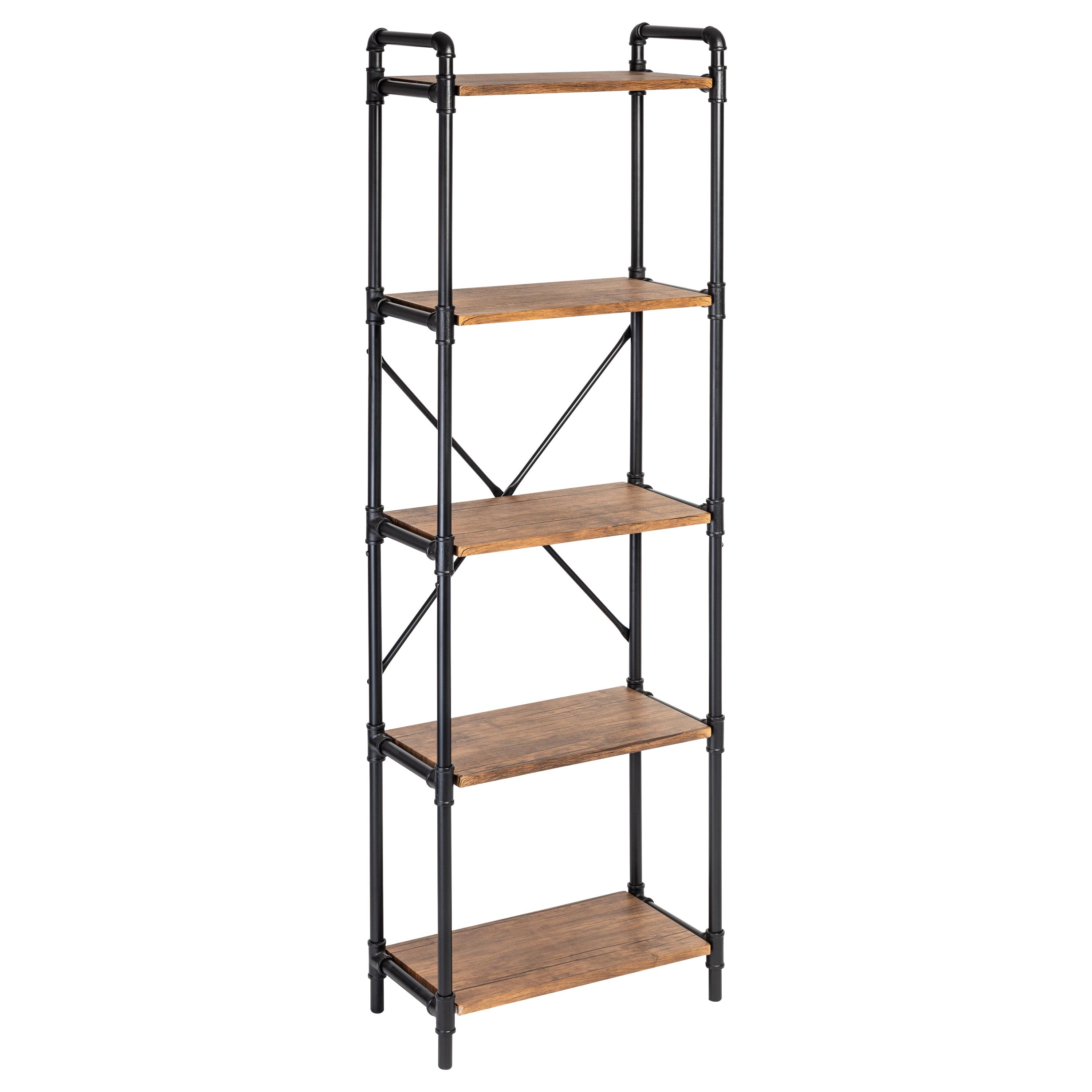 Honey-Can-Do Steel and MDF 5-Tier Industrial Bookcase, Rustic/Black