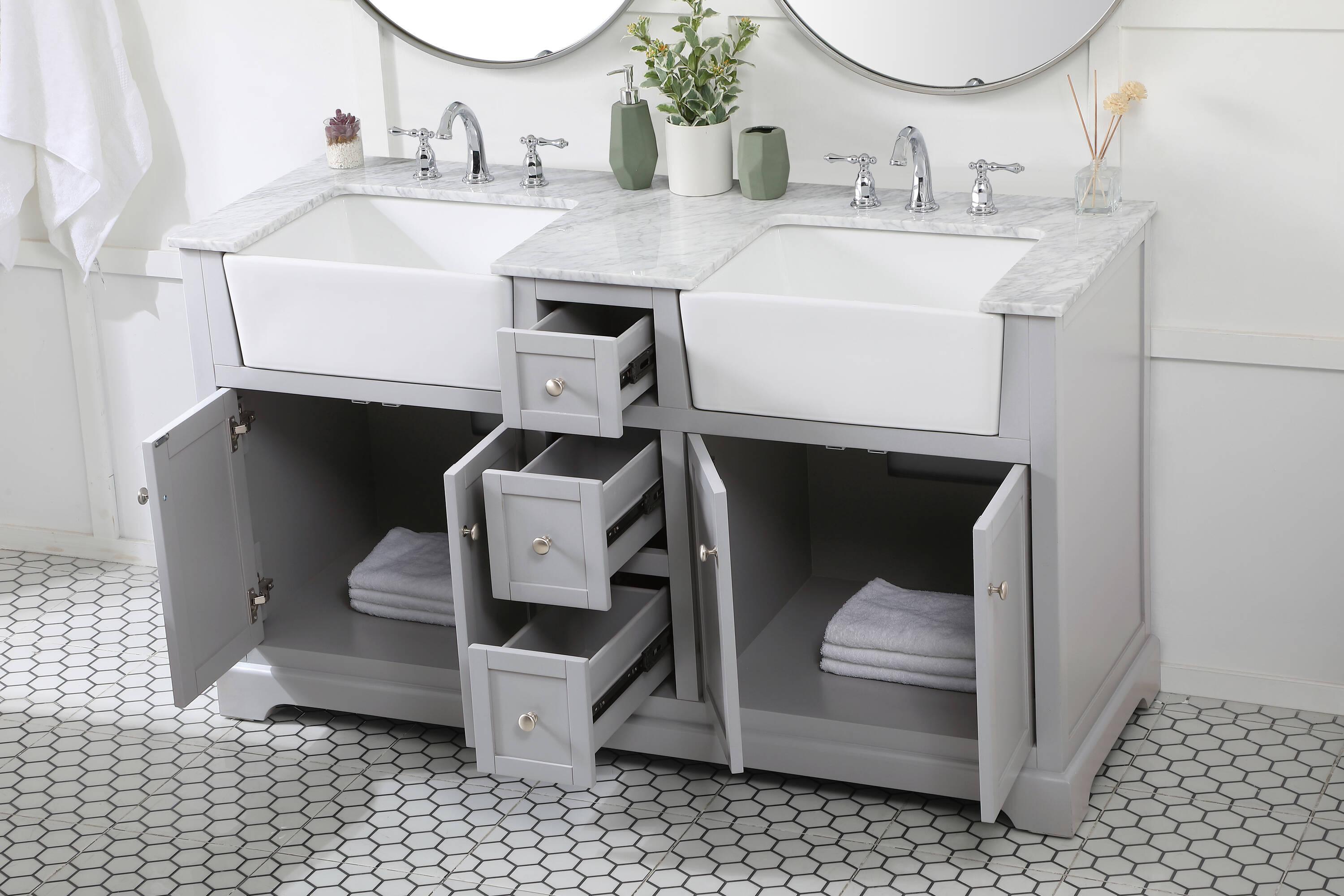Elegant Decor Franklin 60" Aluminum MDF Double Bathroom Vanity in Gray
