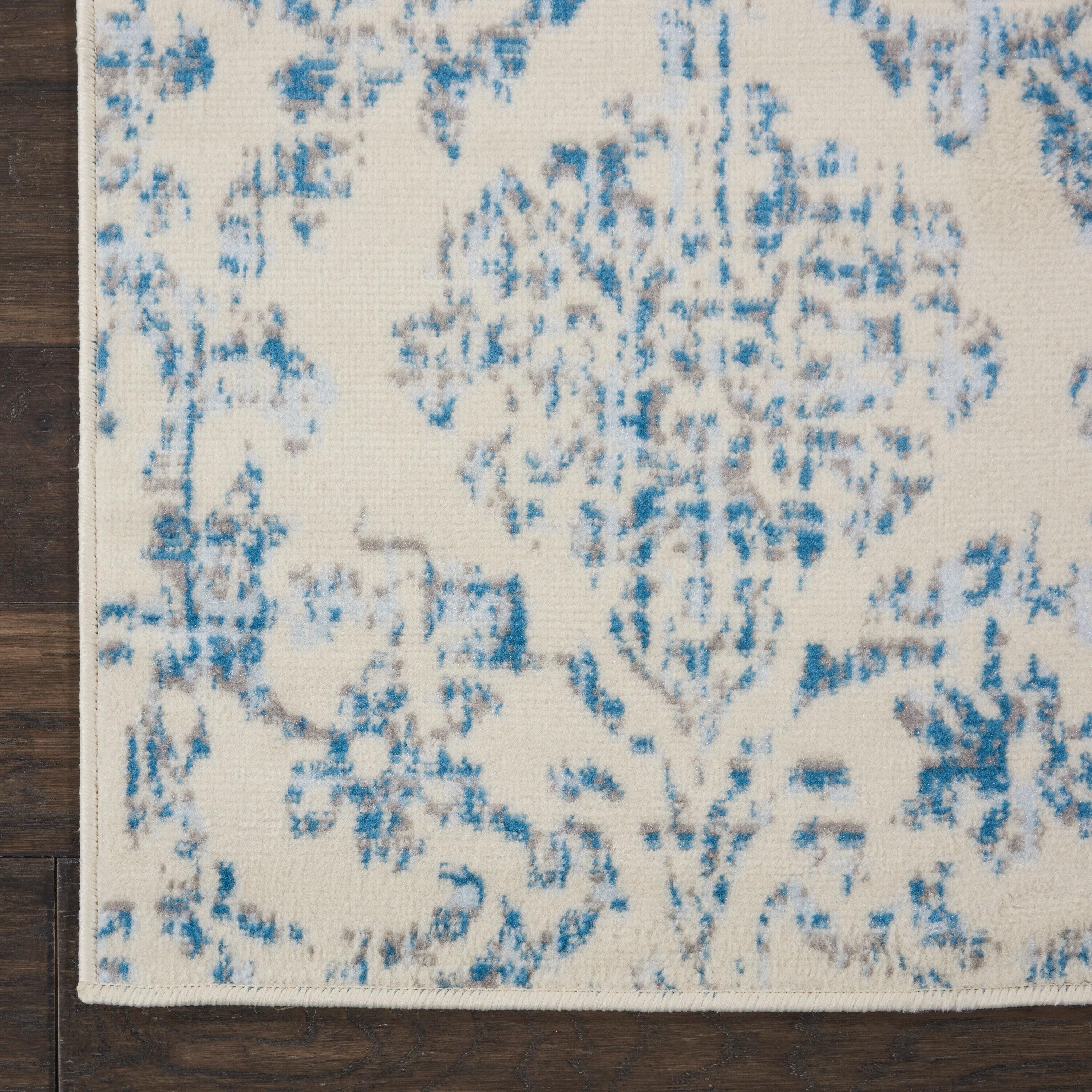 Nourison Jubilant 2' x 4' Ivory/Blue Area Rug Farmhouse Vintage Damask by Nourison