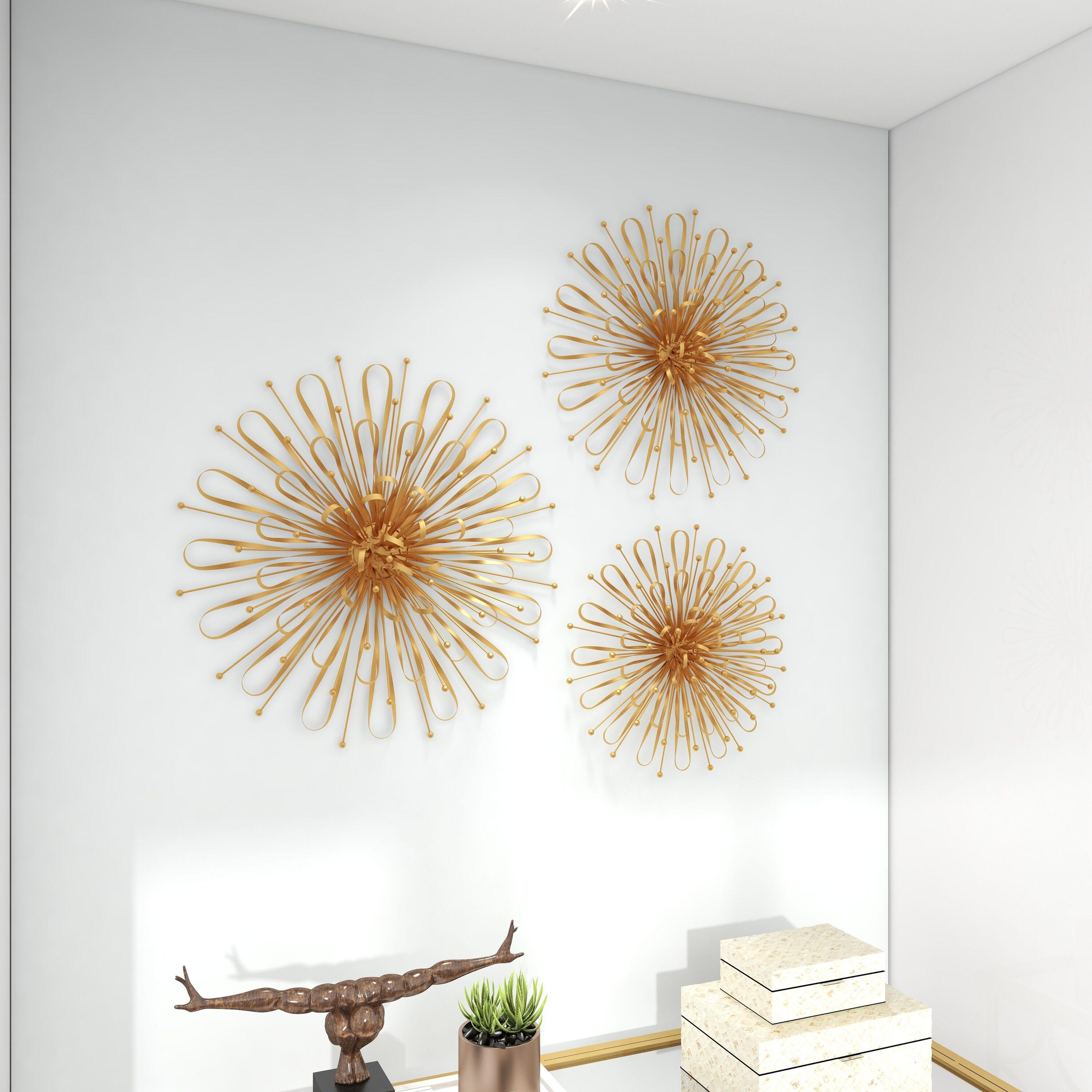 Set of 3 Metal Starburst Wall Decors with Orb Detailing Gold - Olivia & May