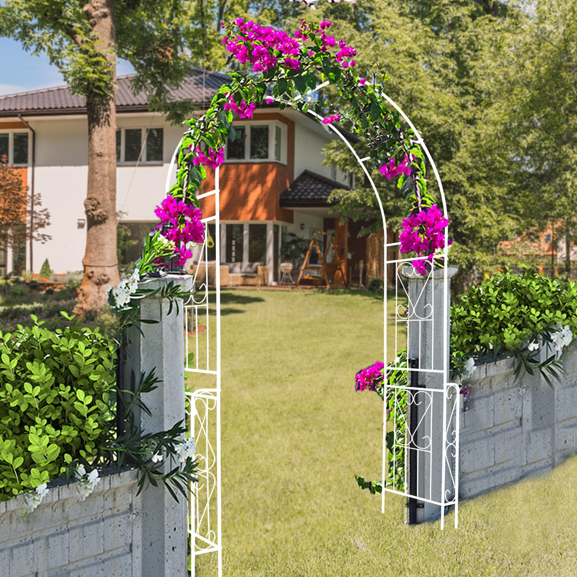 Gzxs Garden Arbor, Metal Arch Archway for Wedding Ceremony Party, Steel Garden Trellis for Plant Climbing, Christmas Holiday Patio Lawn Decorations, 55"L x 14.5"W x 94.5"H (Cream White)