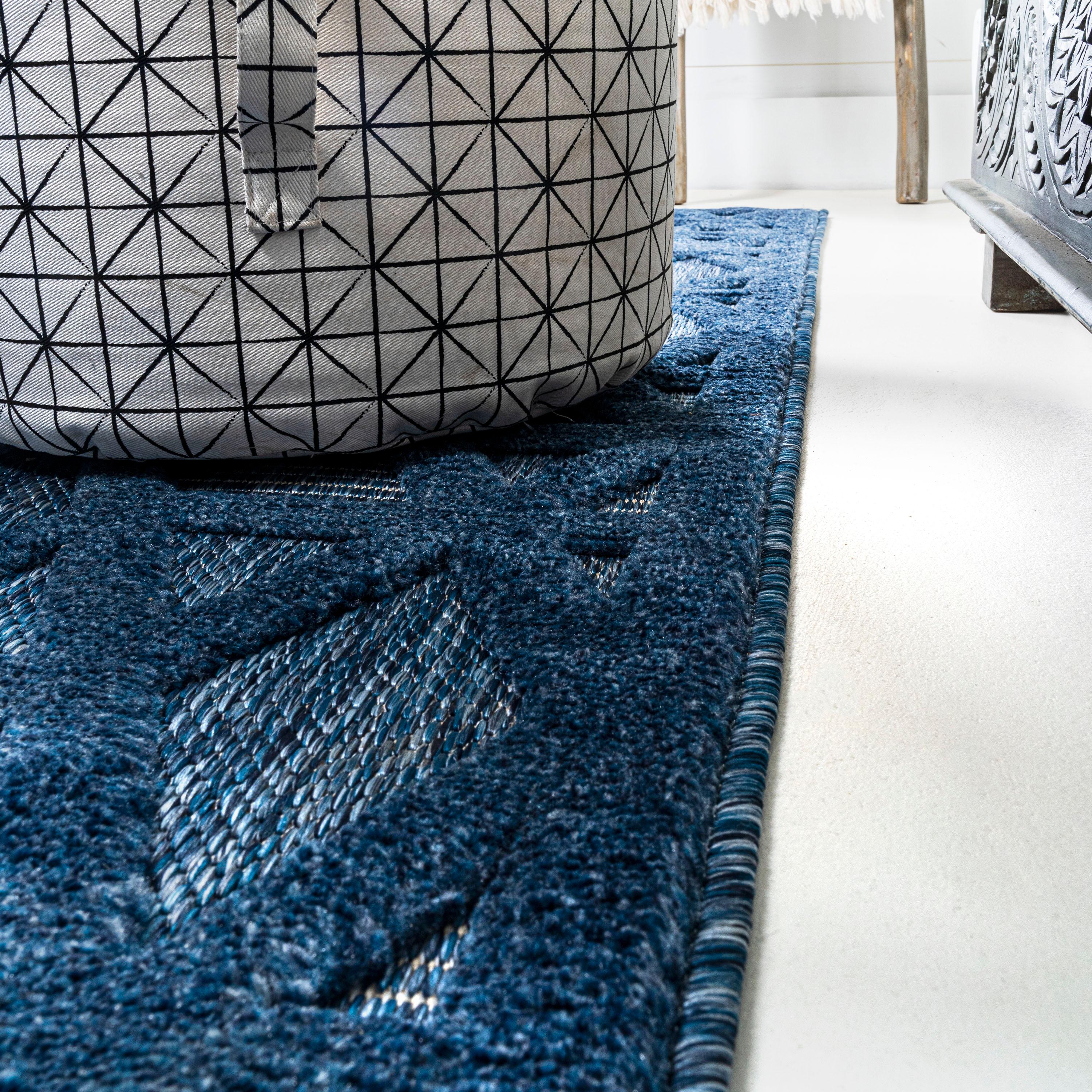 8'x10' Talaia Neutral Geometric Indoor/Outdoor Area Rug, Navy - JONATHAN Y