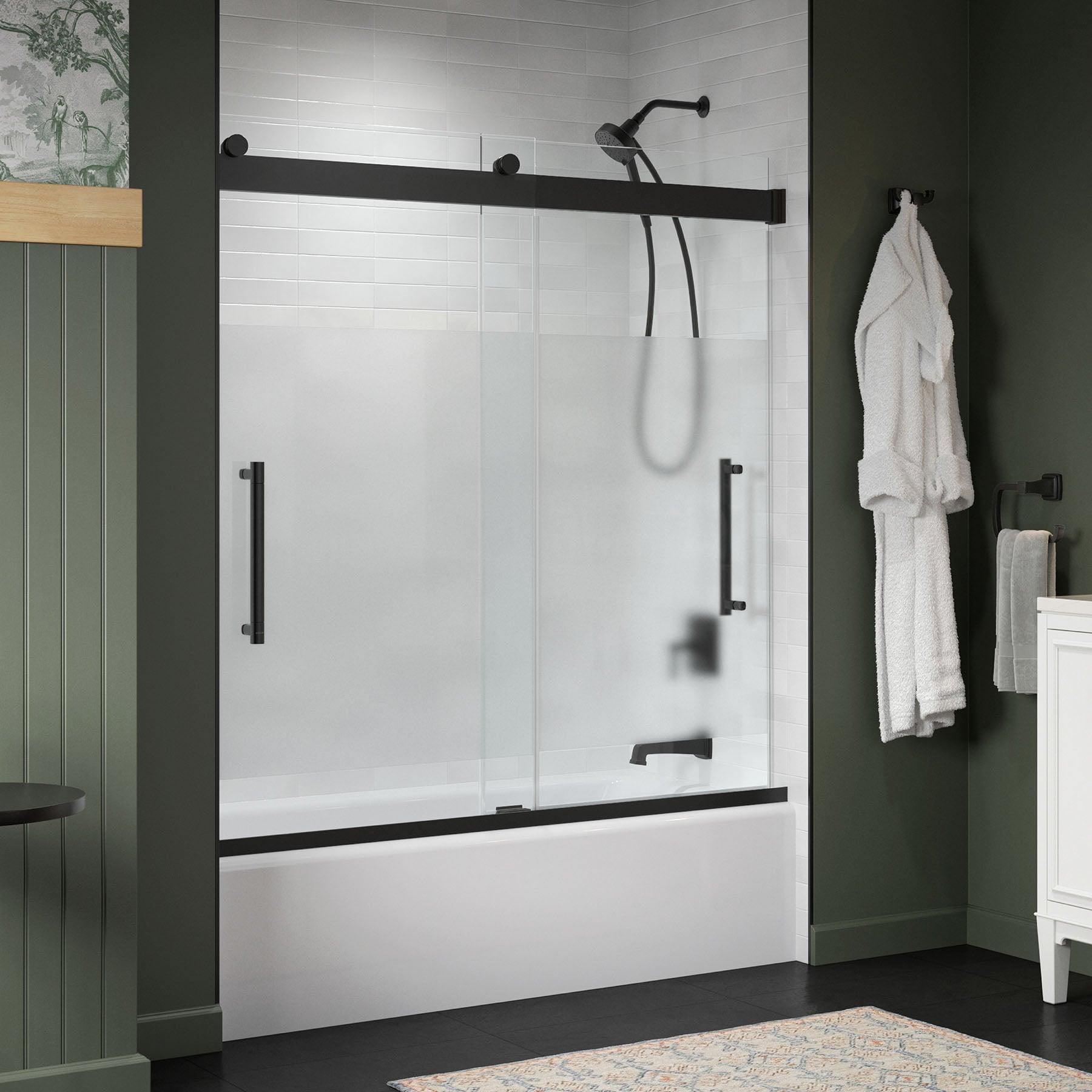 Levity Plus Less Sliding Bath Door, 61-9/16 In. H X 56-5/8 - 59-5/8 In. W, With 5/16 In.-Thick Crystal Clear Glass