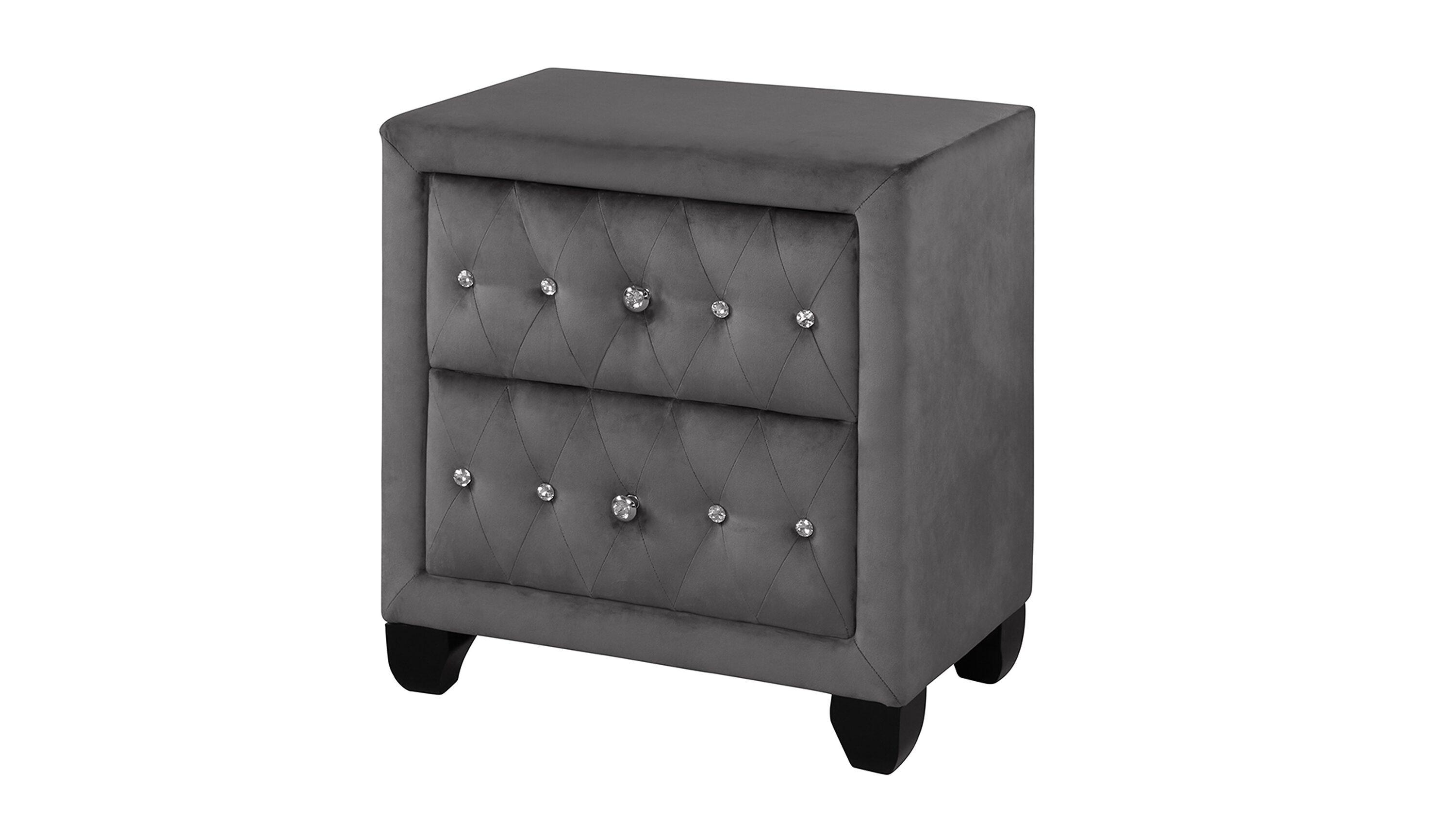 Sophia Full 5 Pc Vanity Upholstery Bedroom Set Made With Wood in Gray