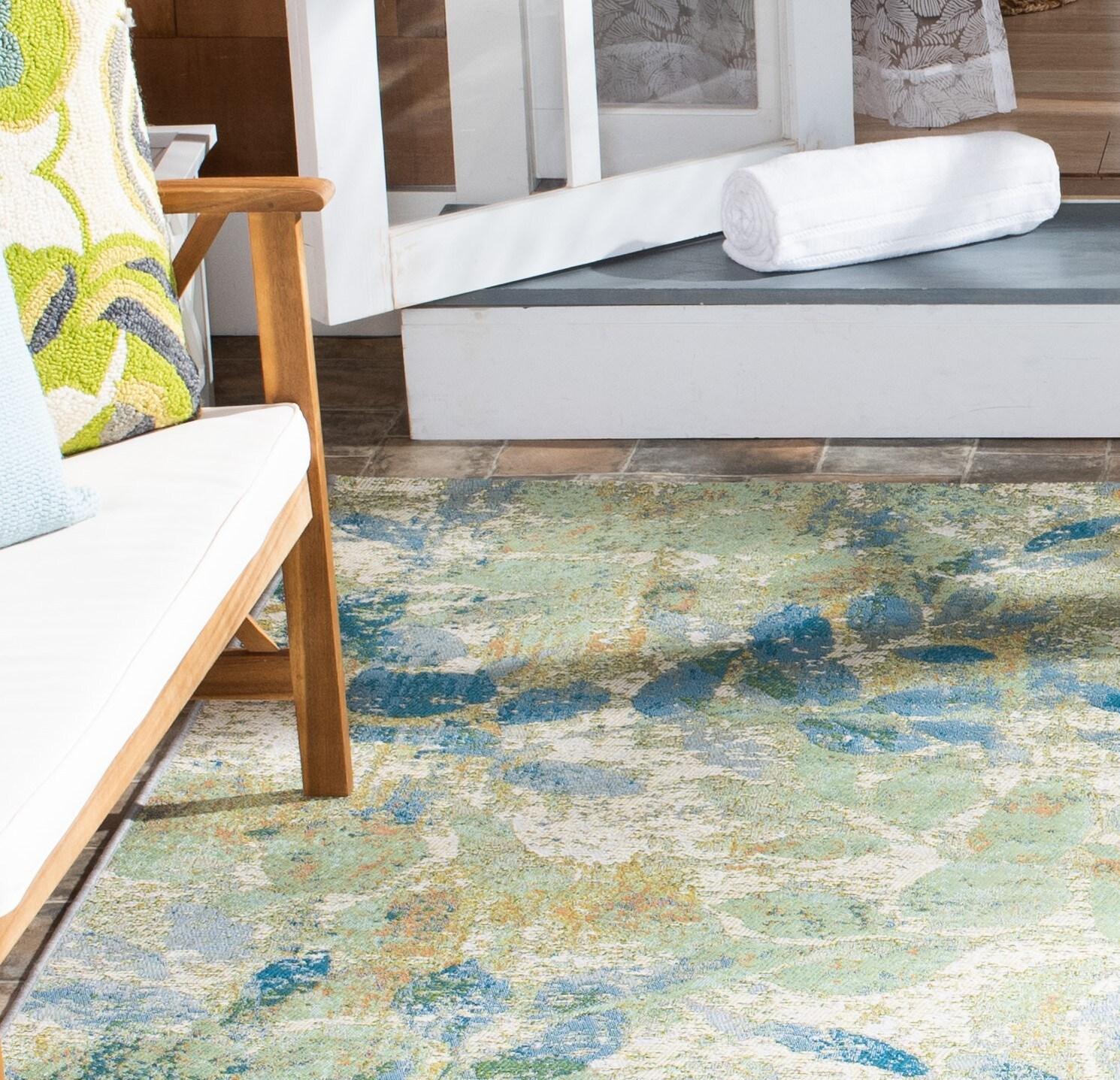 Barbados BAR594 Power Loomed Indoor and Outdoor Area Rug - Blue/Ivory - 8'x10'5" - Safavieh.