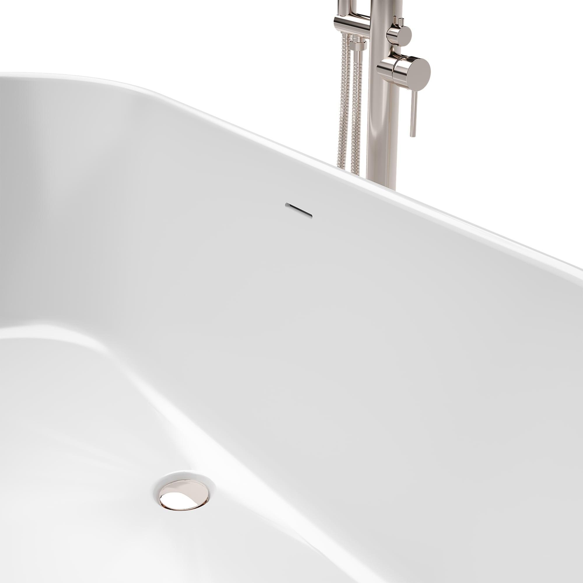 Infinity Z White Acrylic Oval Freestanding Soaking Bathtub with Polished Nickel Drain