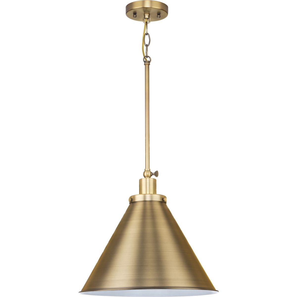 Progress Lighting Hinton 1-Light Pendant Vintage Brass Cone Shade Collection