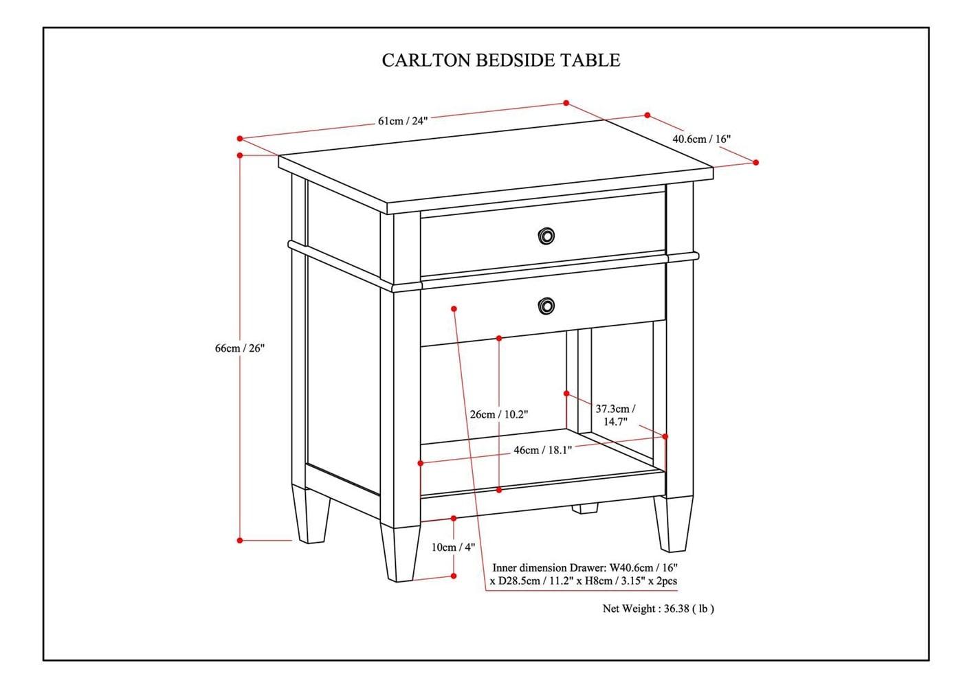 Simpli Home Carlton Solid Wood Bedside Table In Distressed Grey