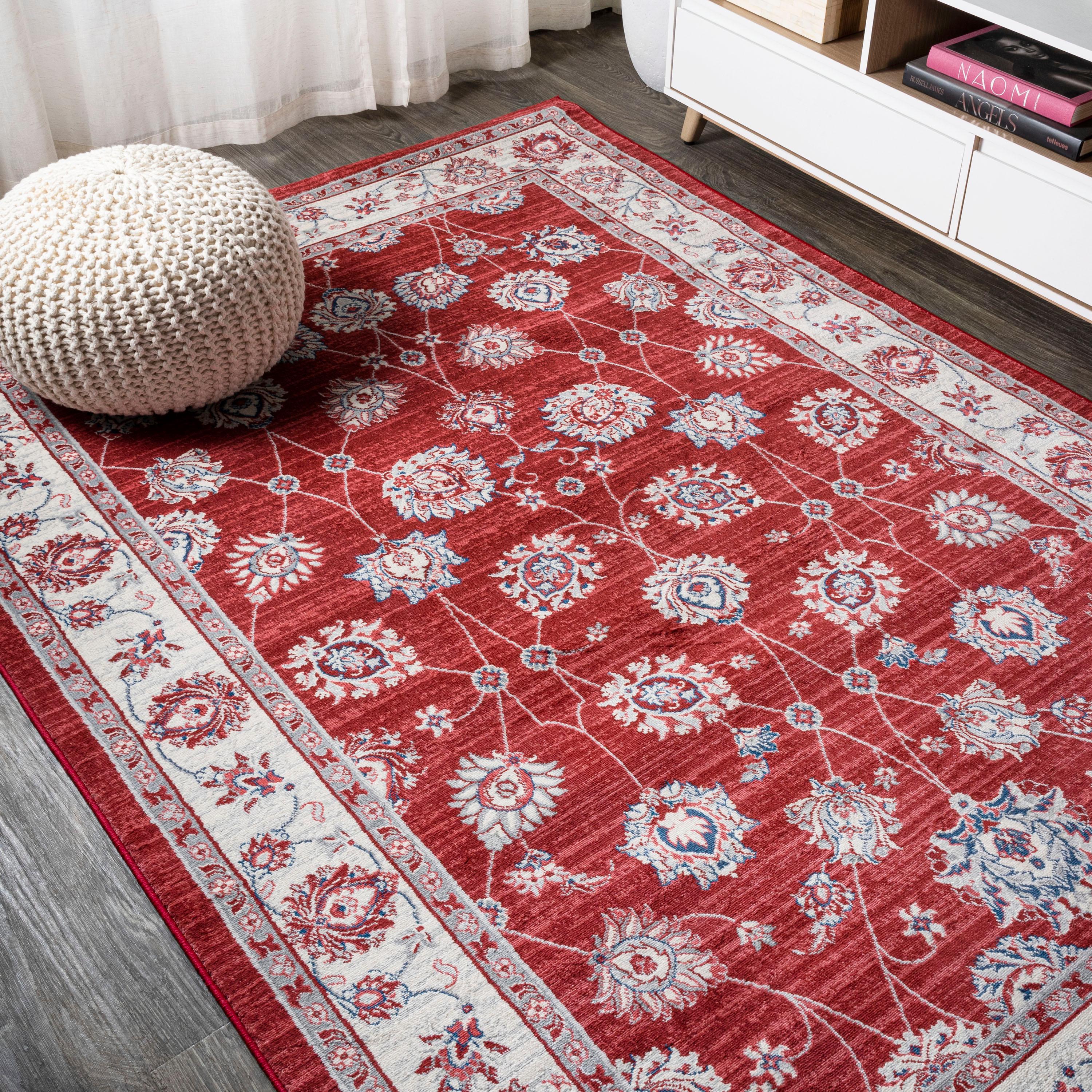 3' X 5' Modern Persian Vintage Moroccan Traditional Area Rug, Red/Ivory - JONATHAN Y