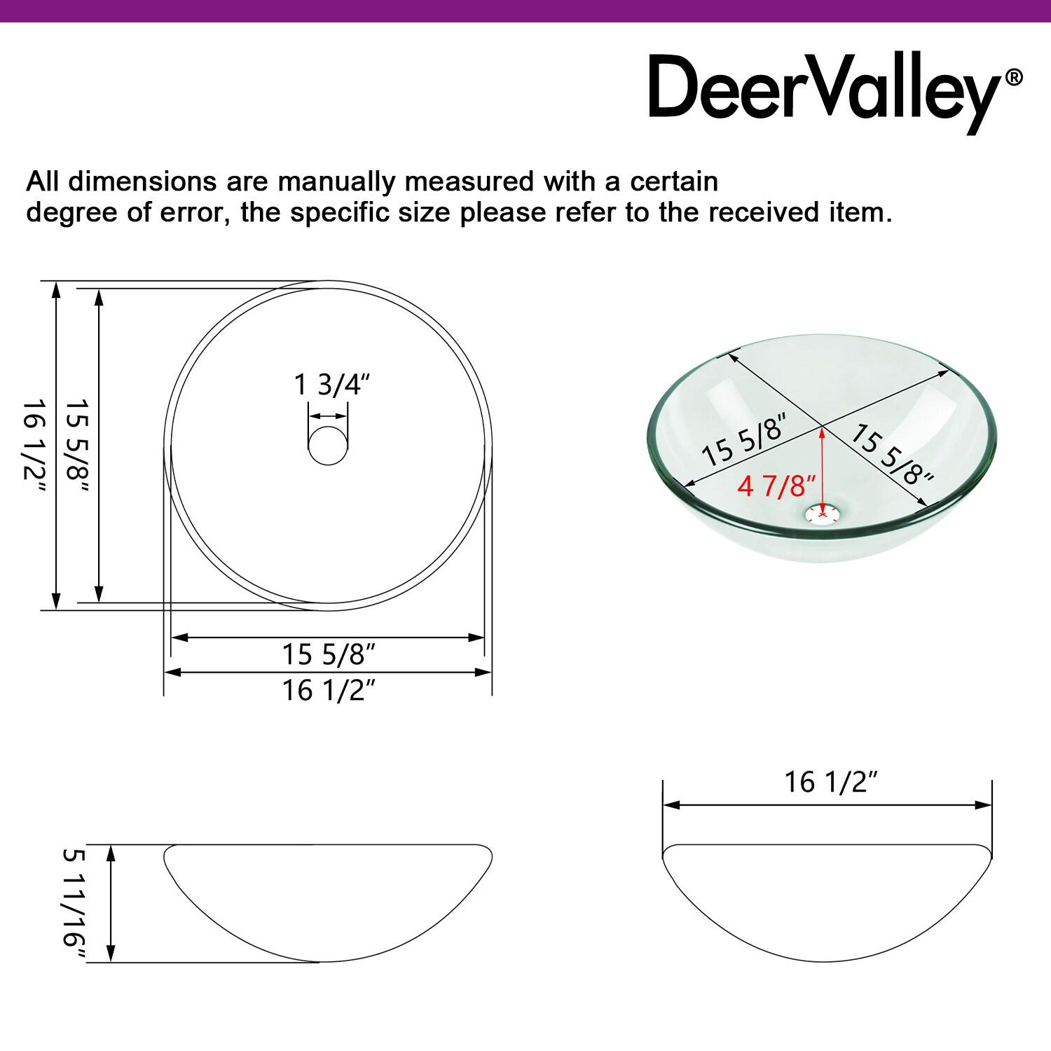 DeerValley Symmetry 16.5'' Circular Glass Vessel Bathroom Sink