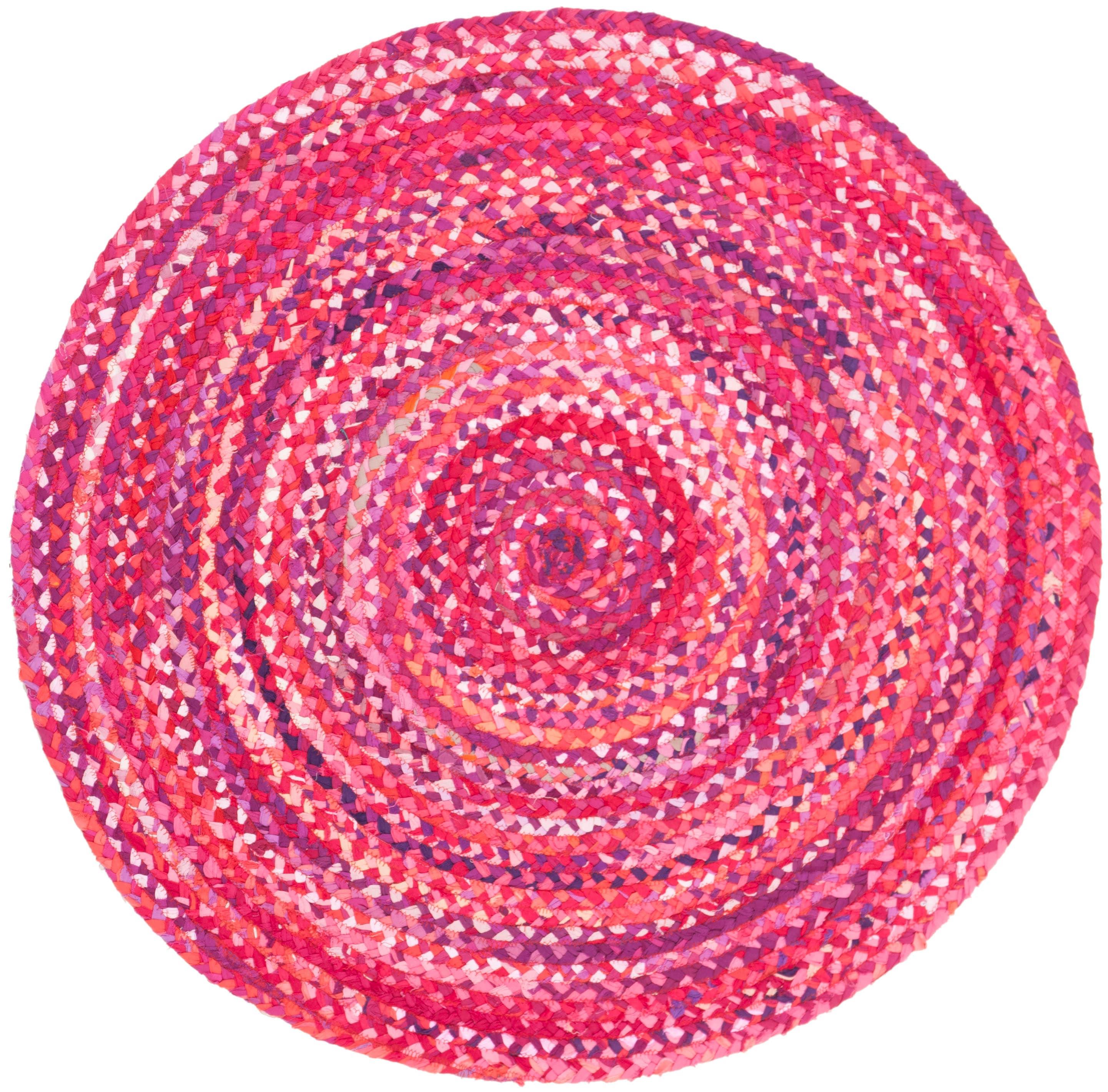 Braided BRD452 Hand Woven Indoor Accent Rug - Pink/Fuchsia - 3' Round - Safavieh