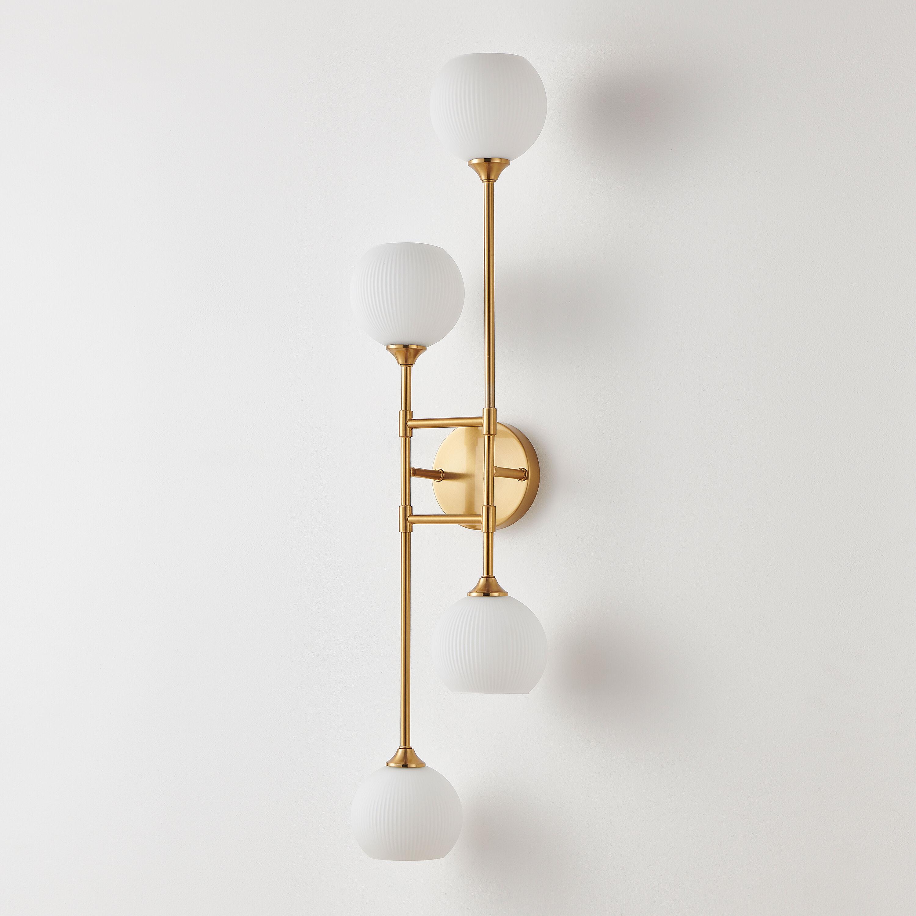 KAWOTI 4-Light Wall Sconces Bathroom Vanity Light Fixtures with Frosted White Glass Shade, Metal Wall Light for Bedroom Living Room